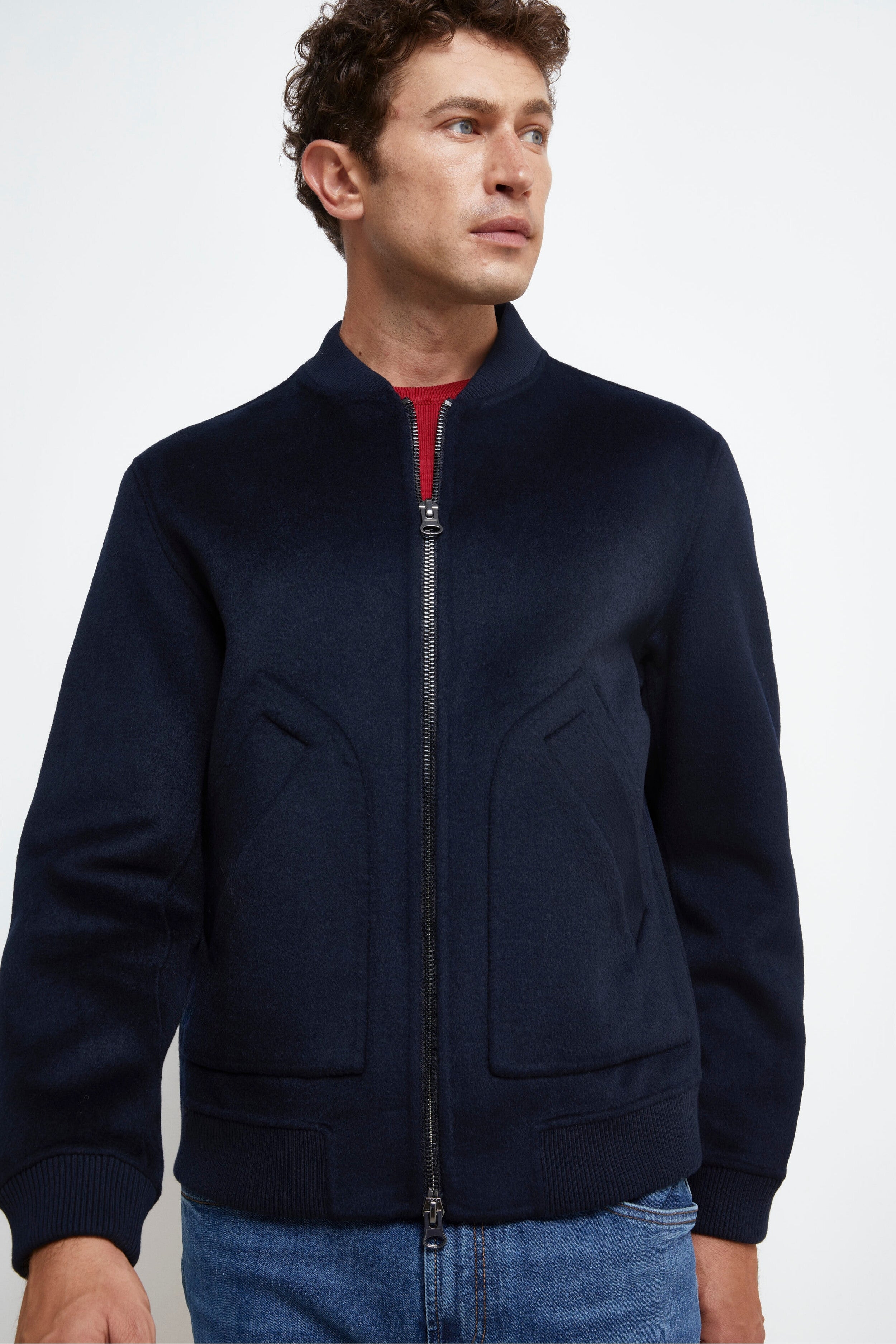 Bomber in Lana con Zip - NAVY