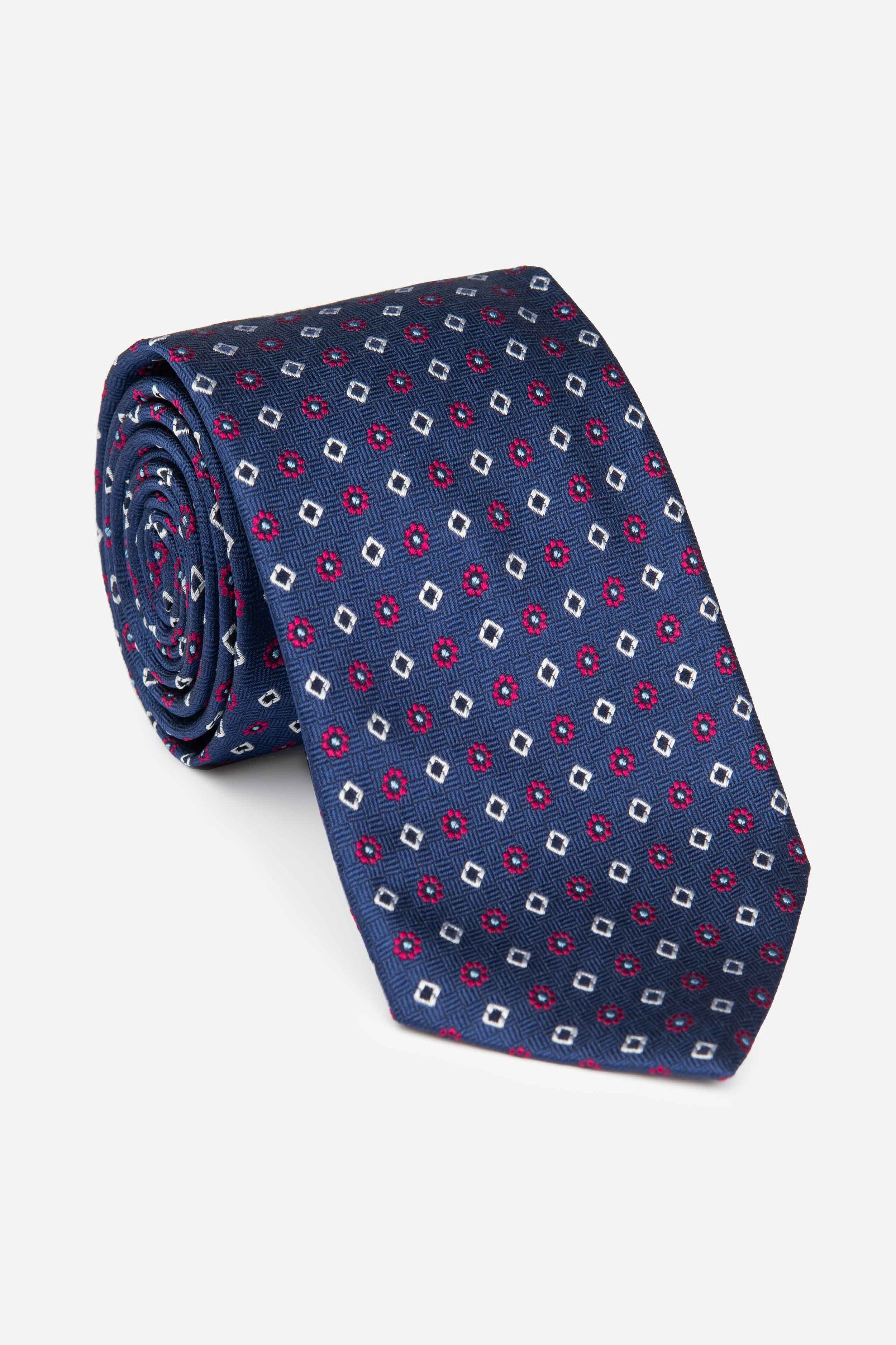 Silk floral tie - Blue pattern