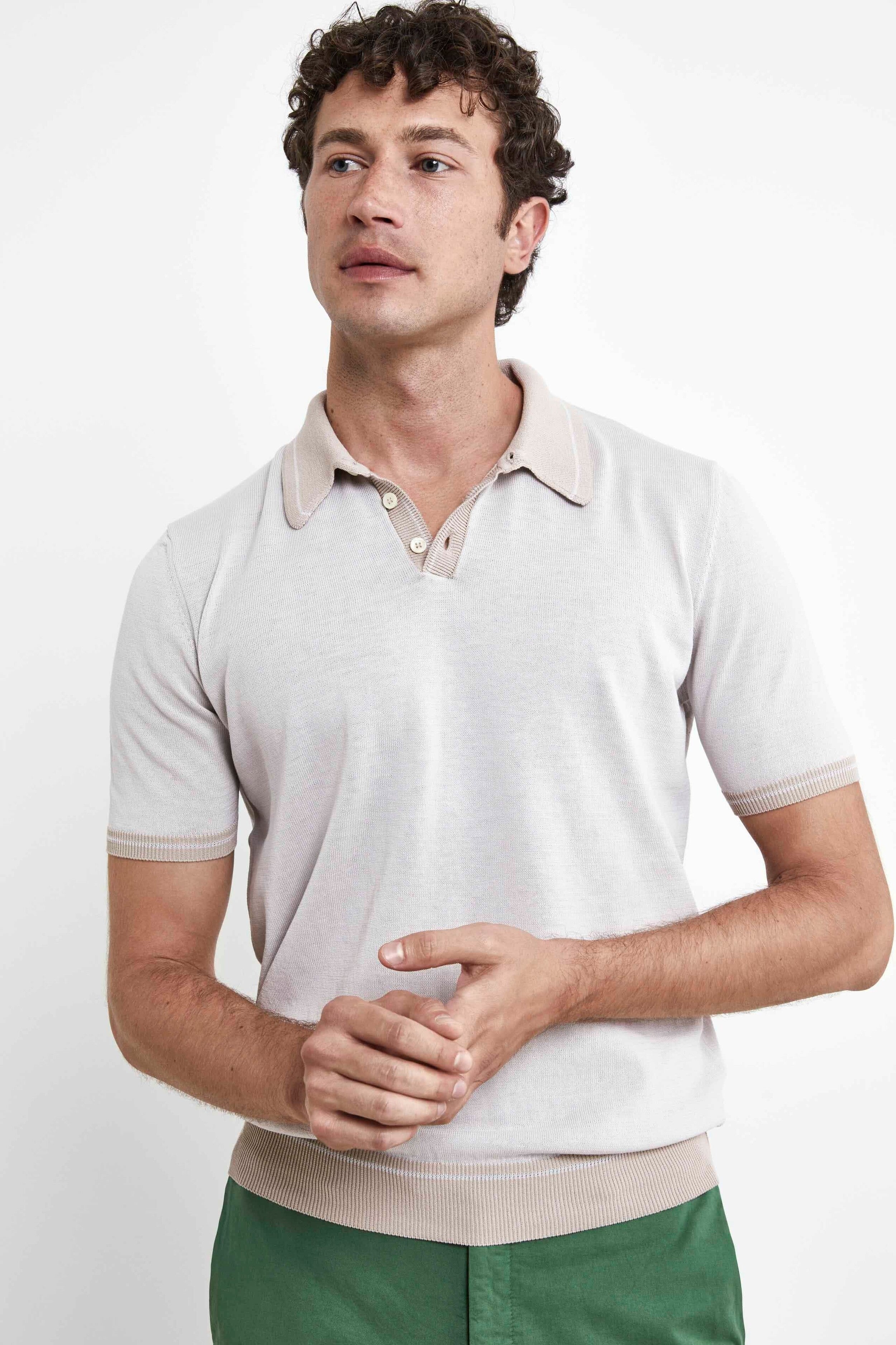 Cotton Knit Polo Shirt - Cream white