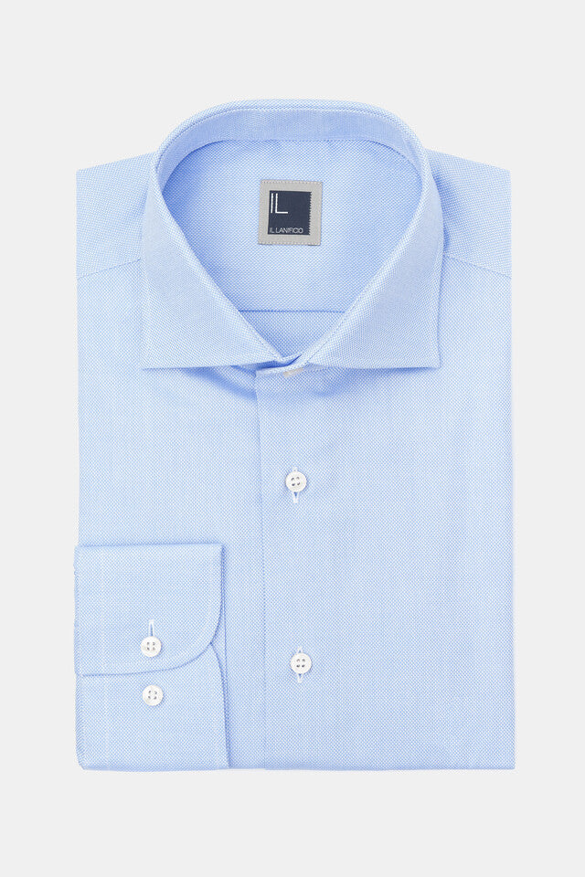 Camicia collo francese nido d’ape - AZZURRO