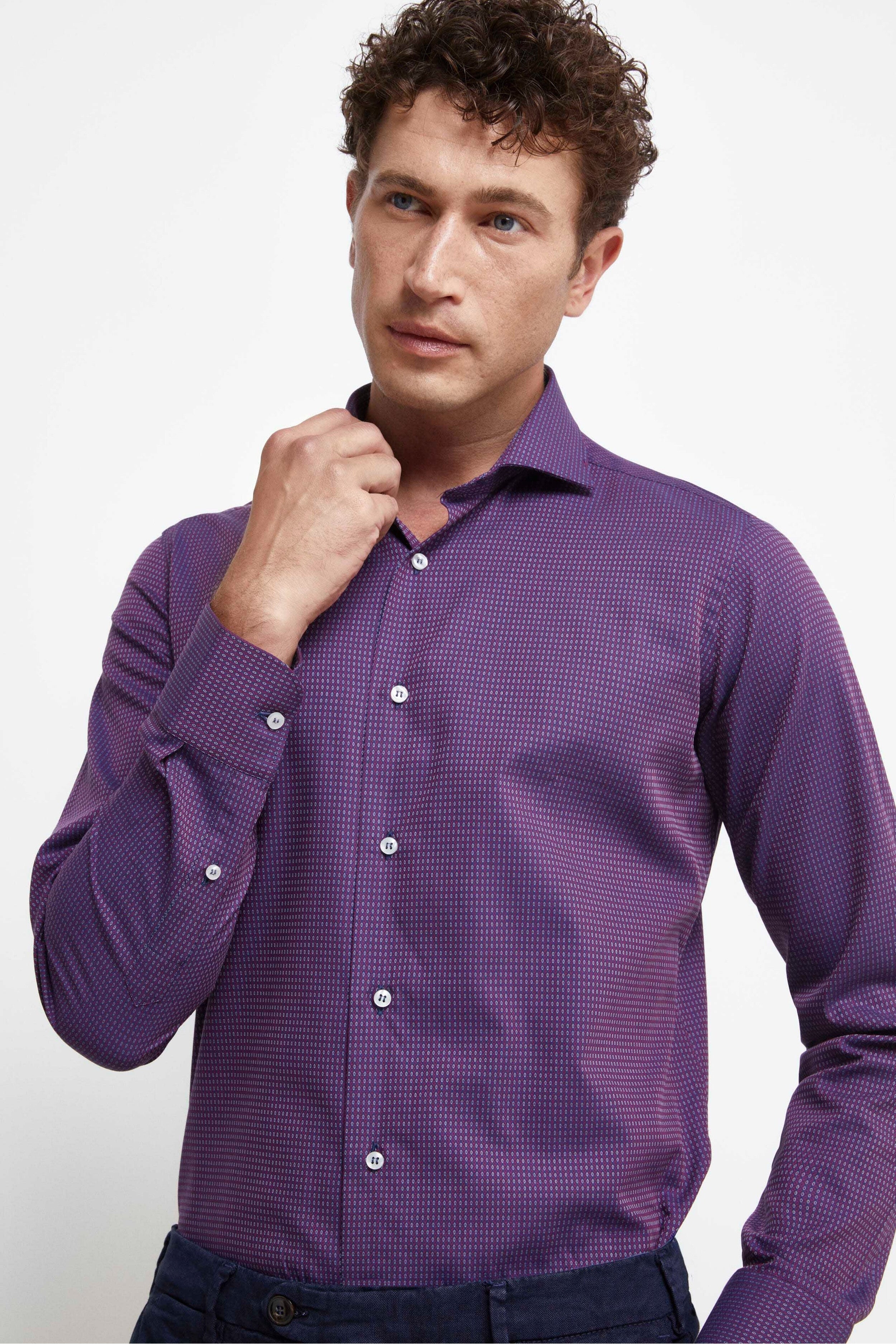 Camicia Collo Francese Slim Fit - FANT. BLU/BORDEAUX