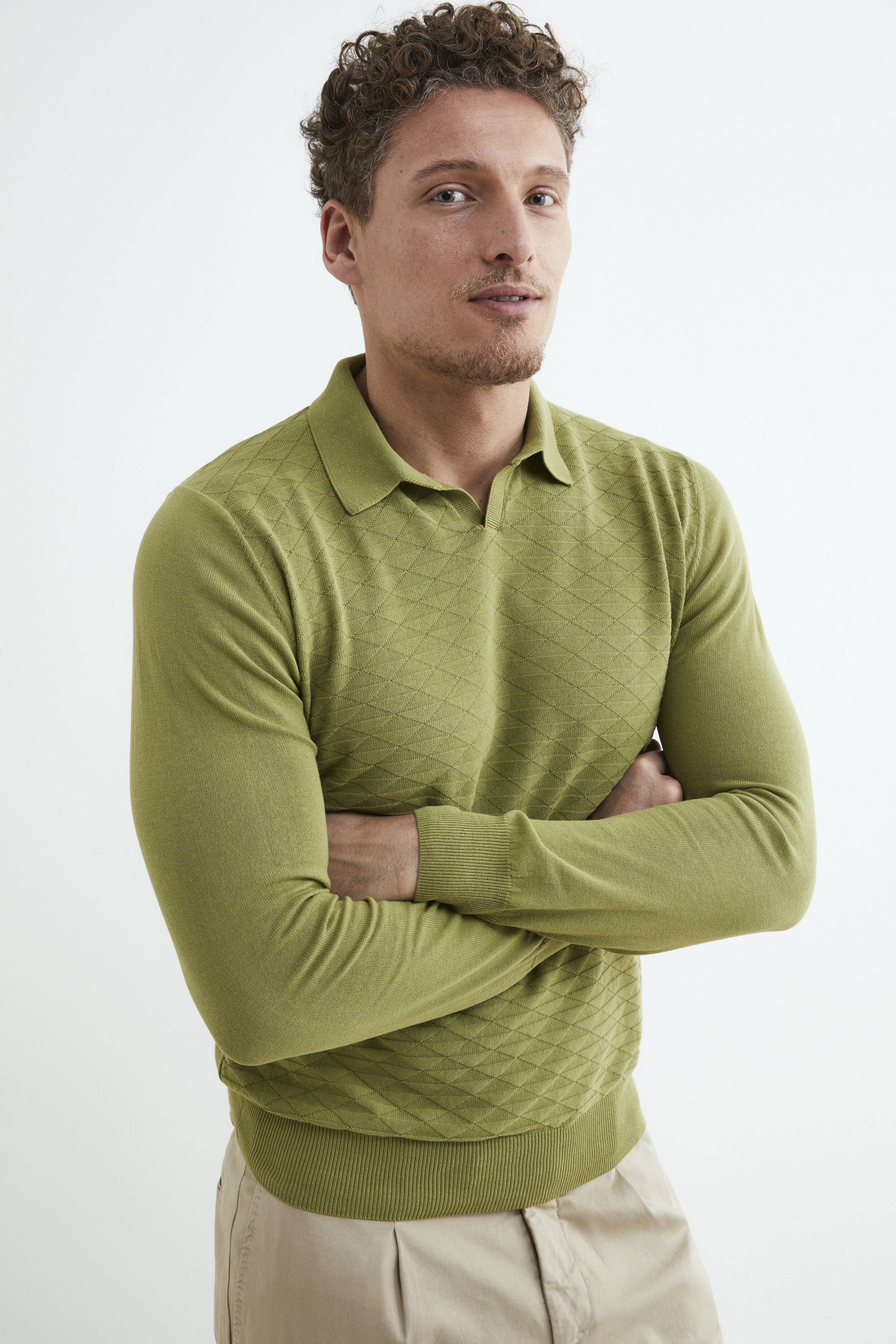 Cotton knit polo shirt - GREEN