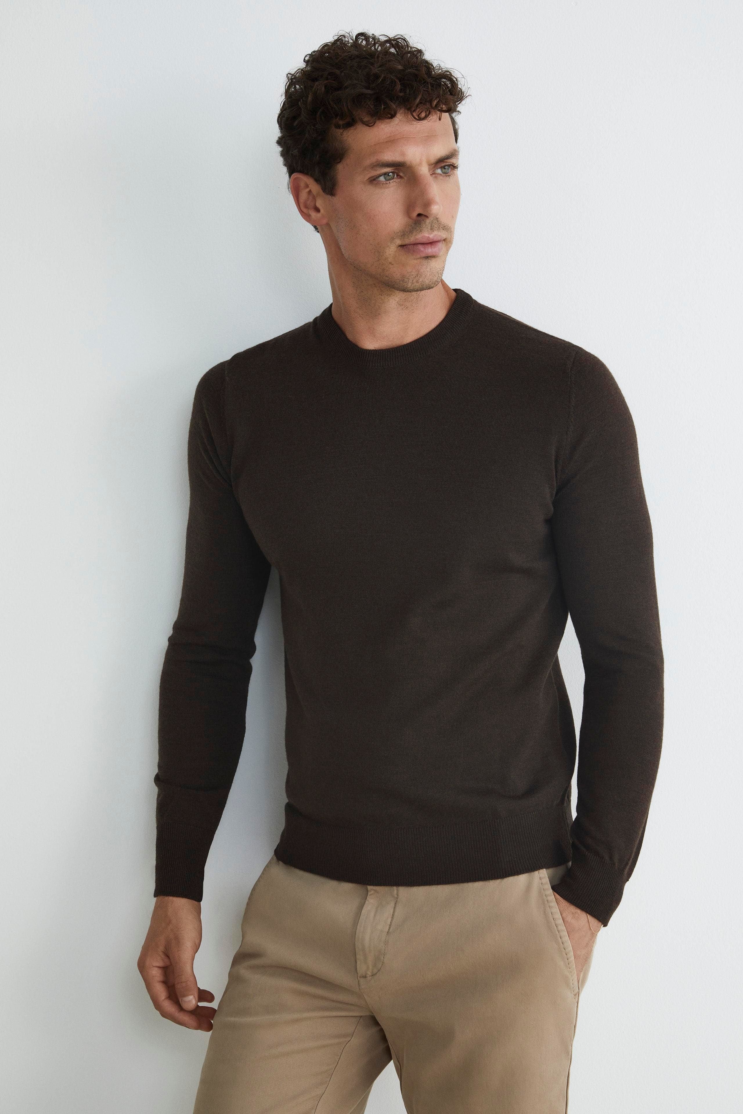 Wool crewneck sweater - BROWN
