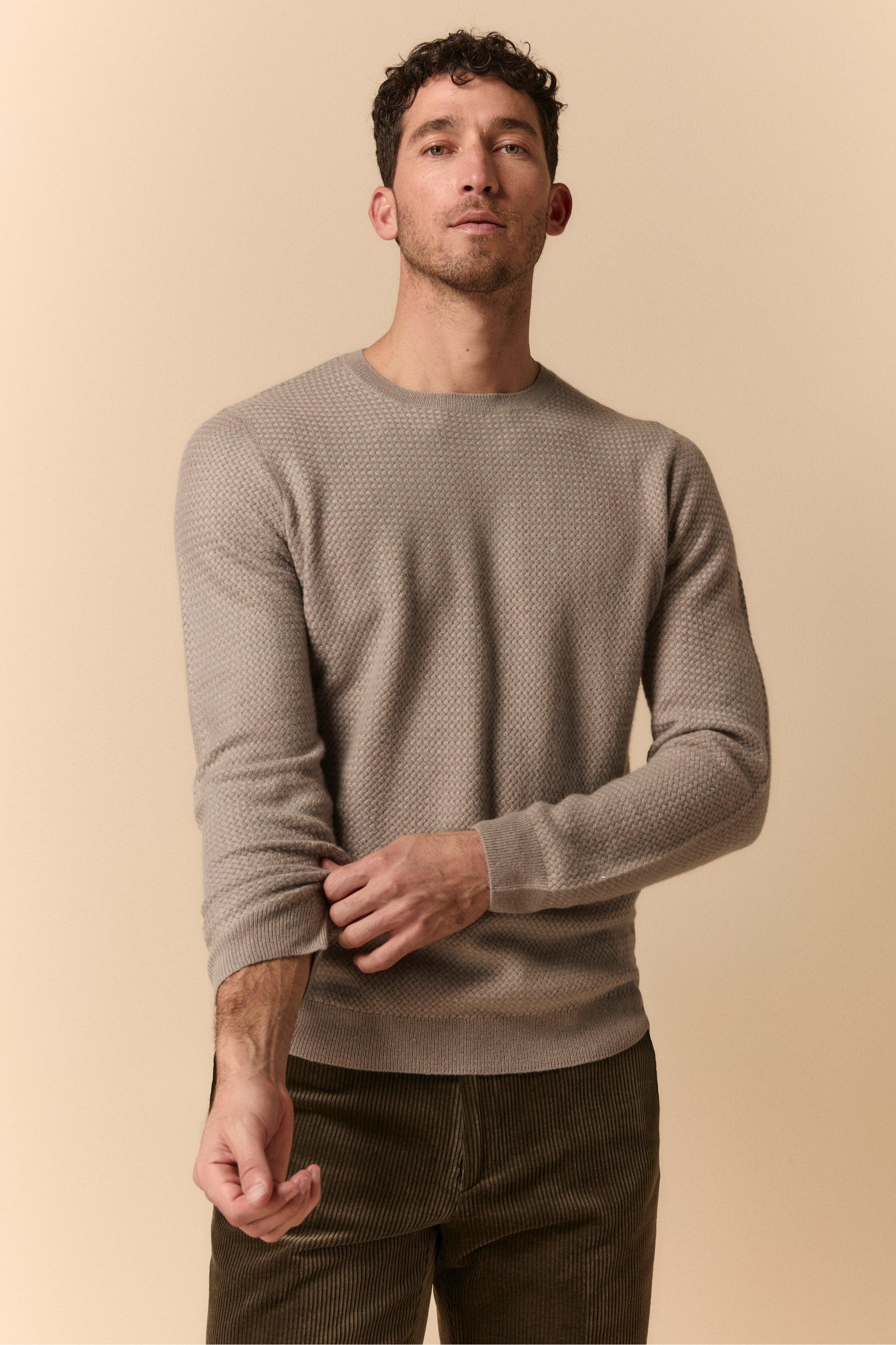 Maglia Girocollo Lavorata in Cashmere - TORTORA