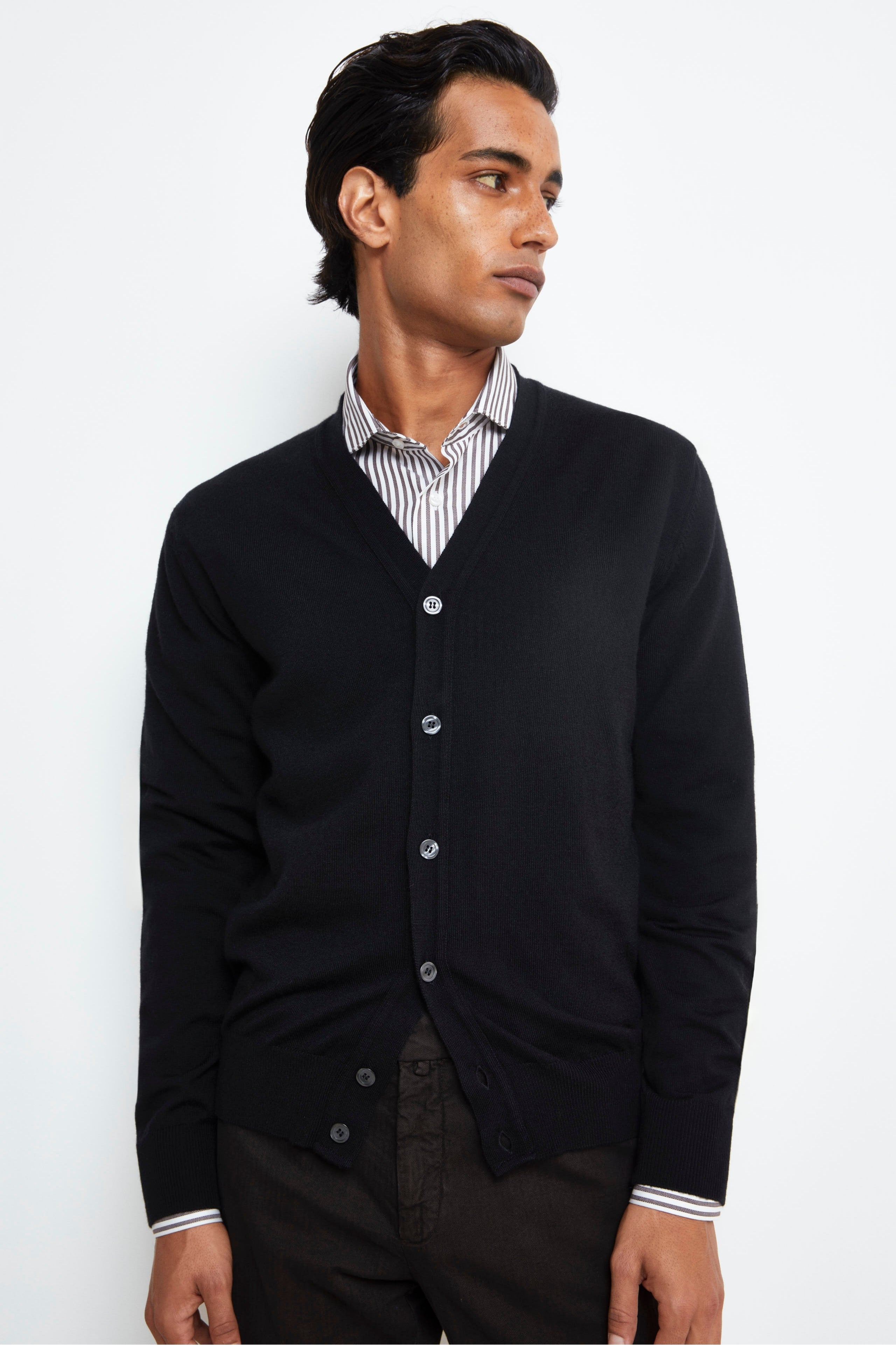 V-Neck Merino Wool Cardigan - BLACK