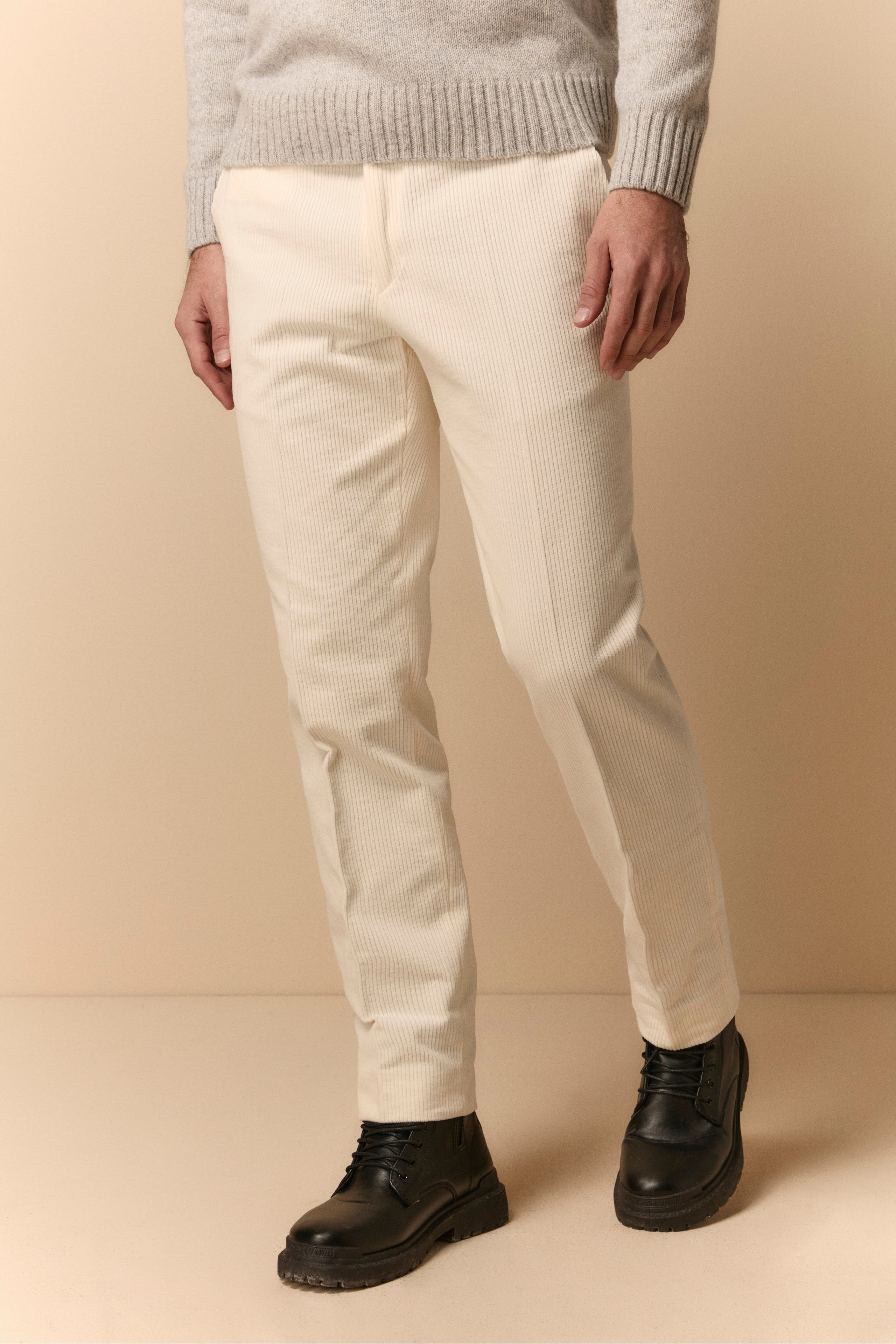 Pantalone in Velluto Regular Fit - BIANCO