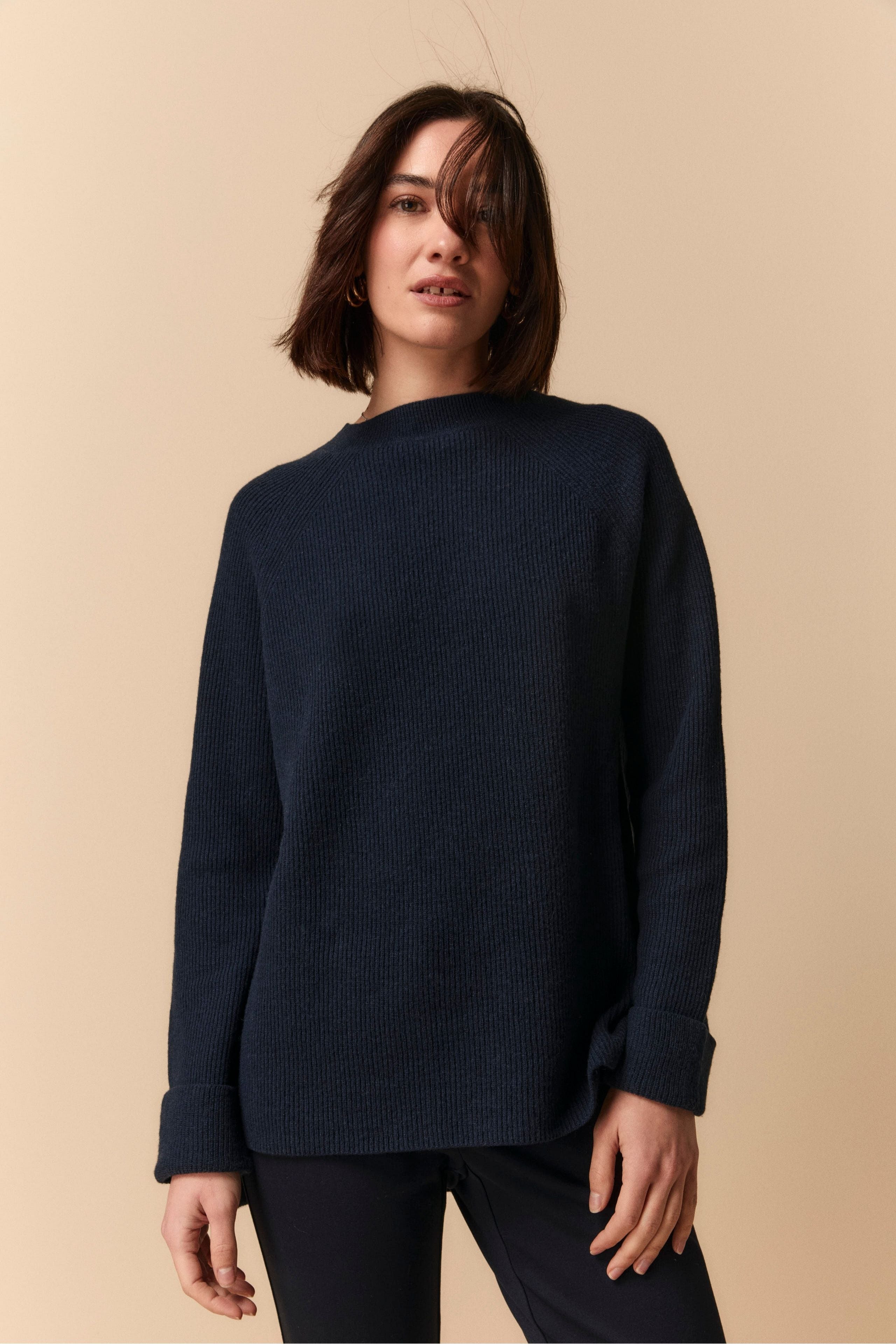 Girocollo a Costa Inglese in Lana e Cashmere - BLU