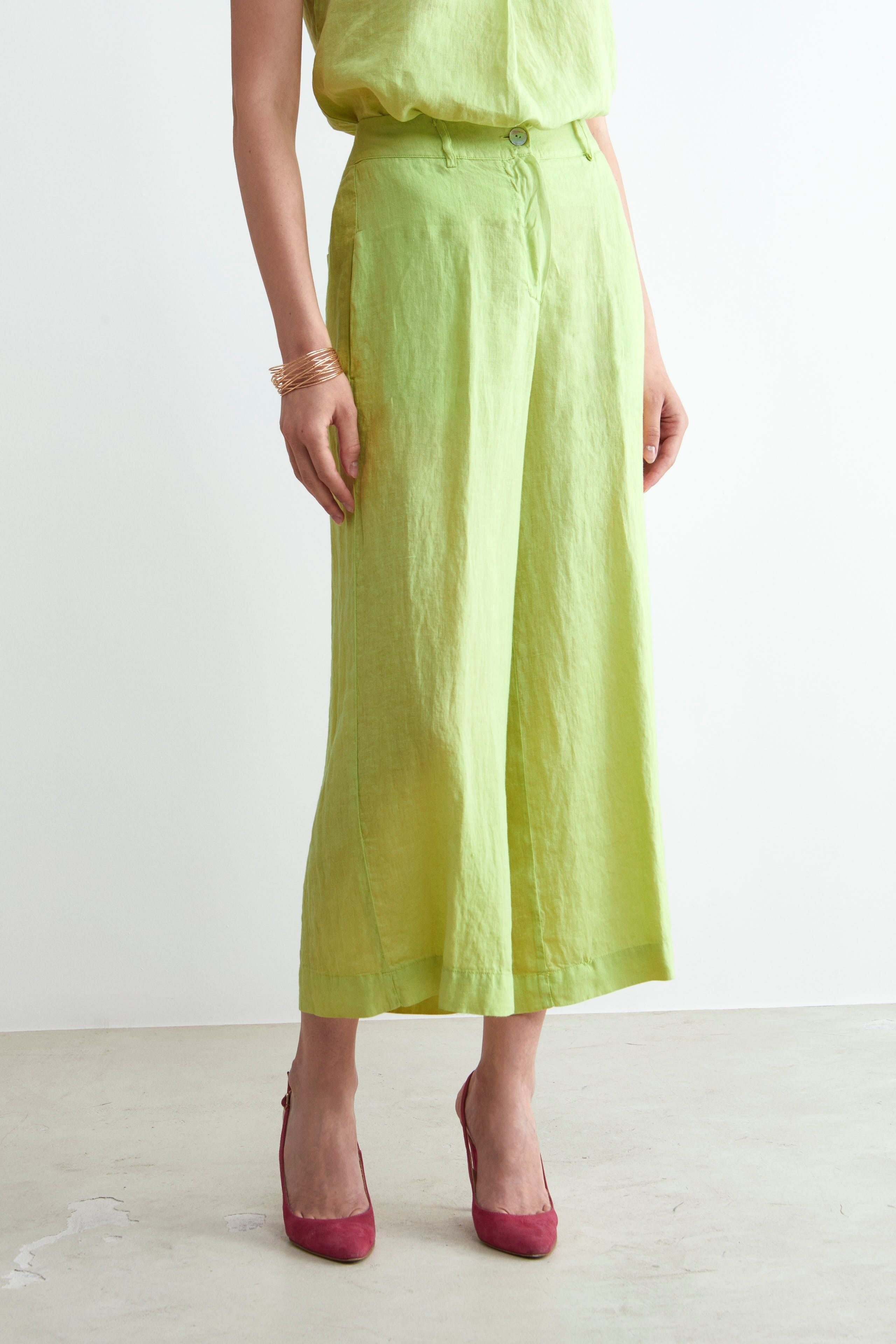 Pantaloni in lino cropped - LIME