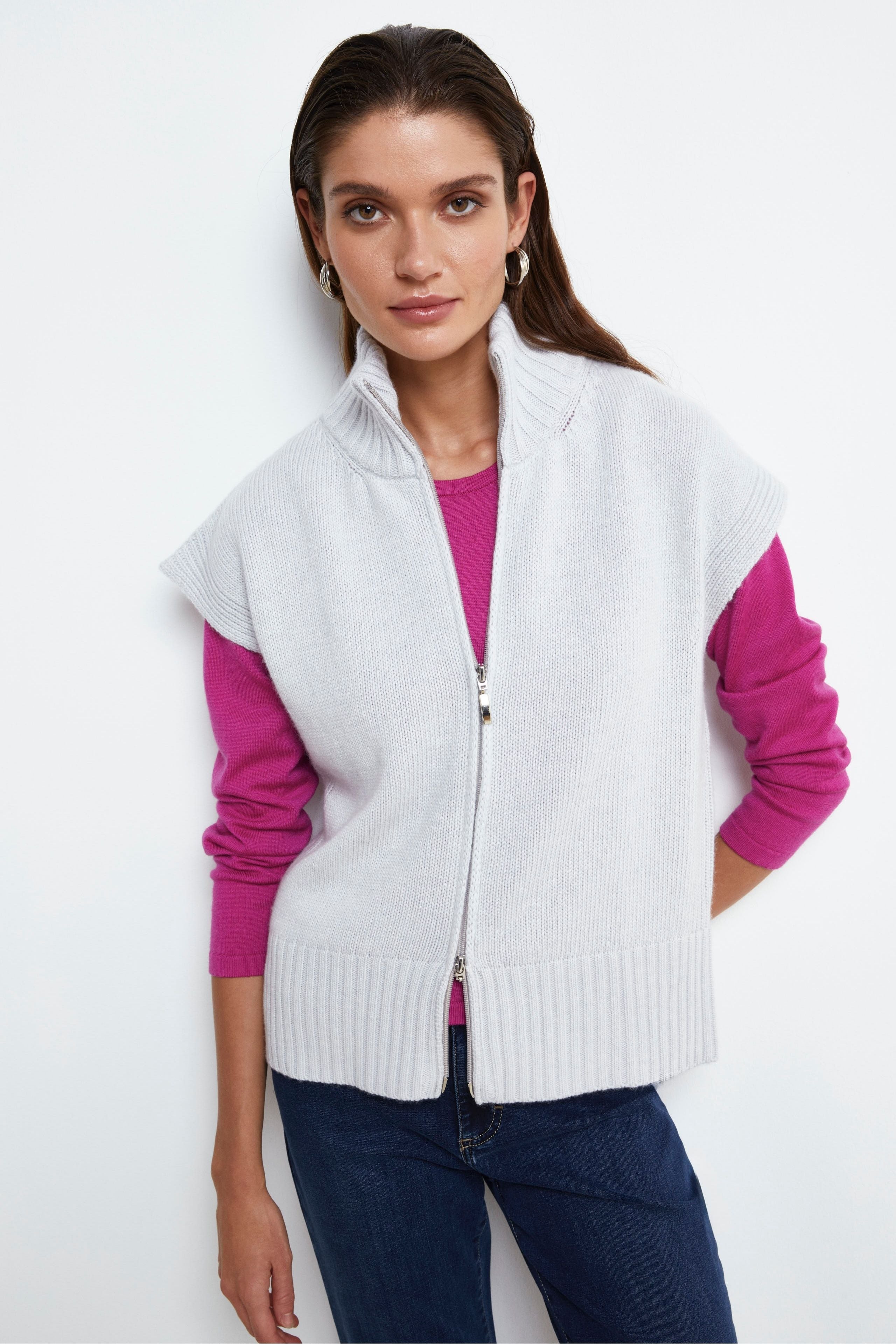 Cashmere Blend Zip Vest - PEARL