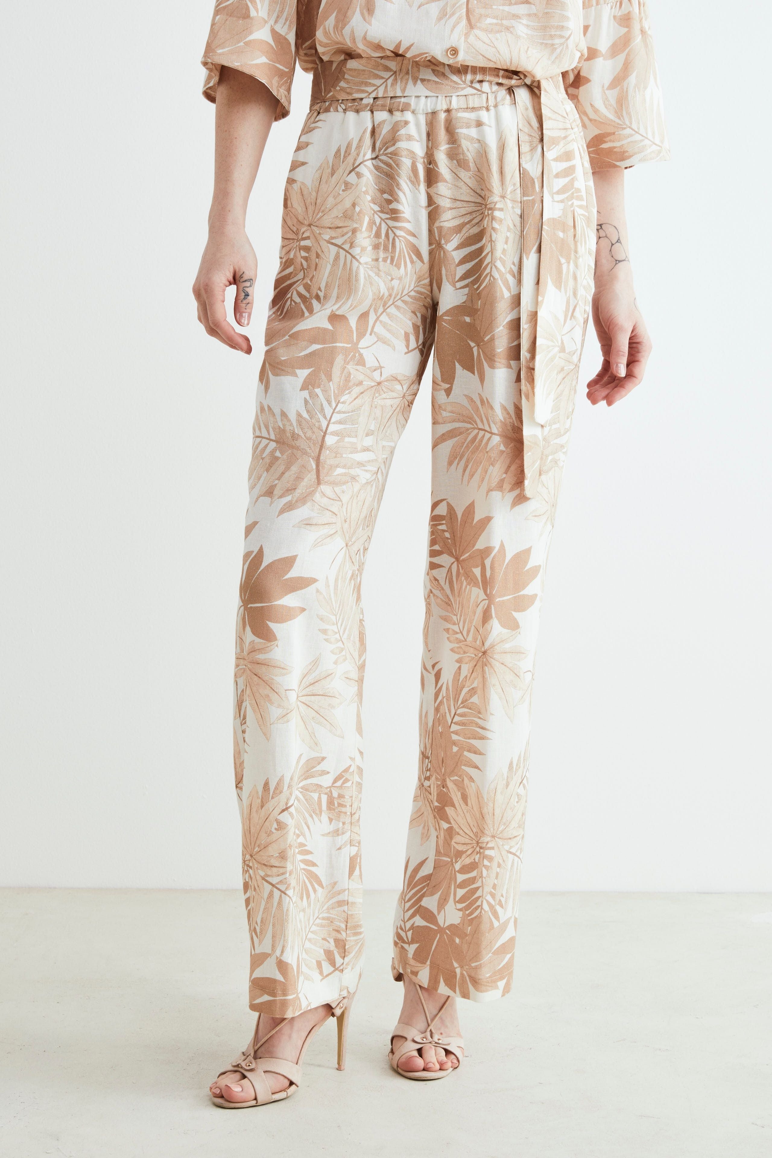 Linen patterned trousers - Beige pattern