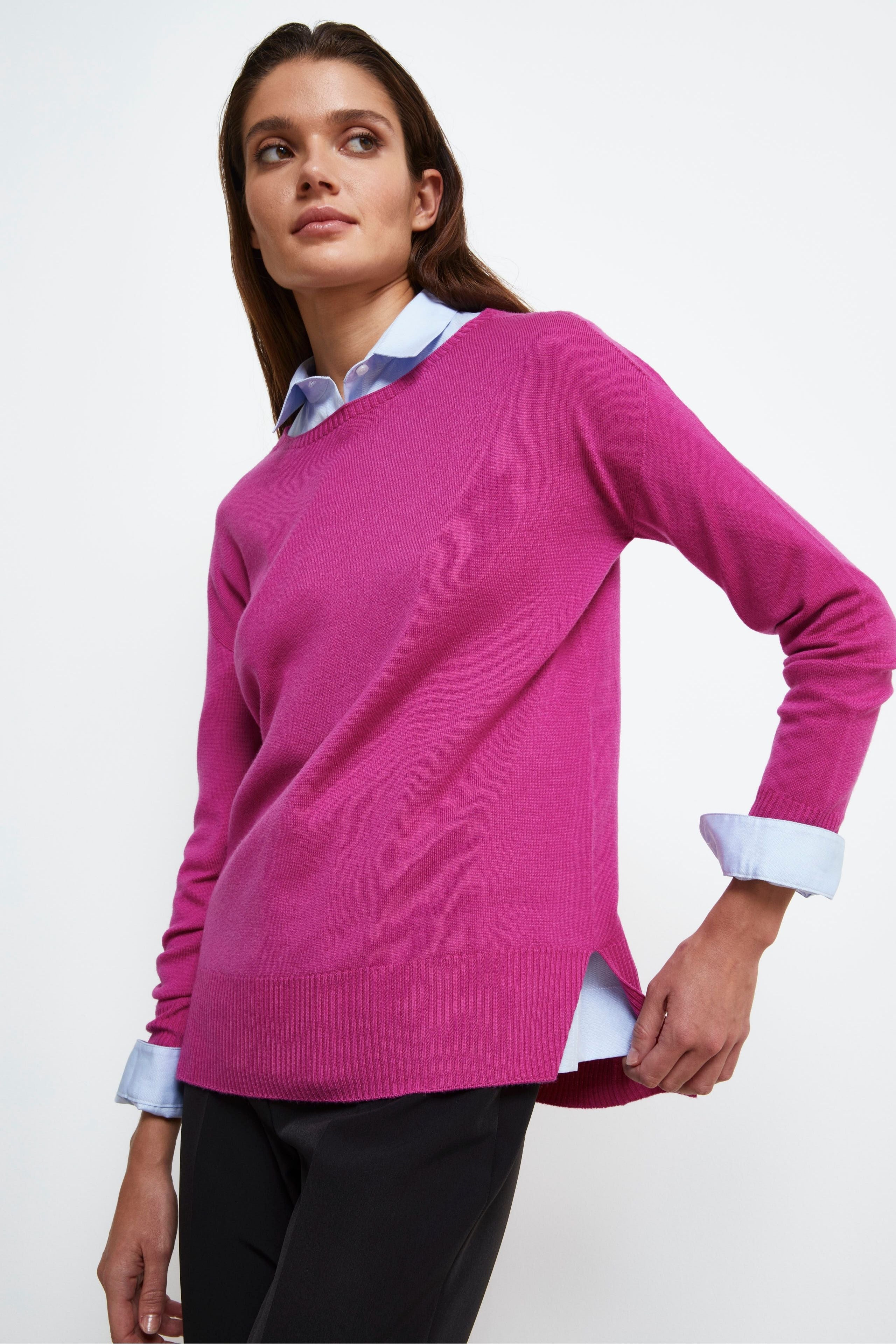 Maglia Barchetta Over in Lana Merino - FUXIA