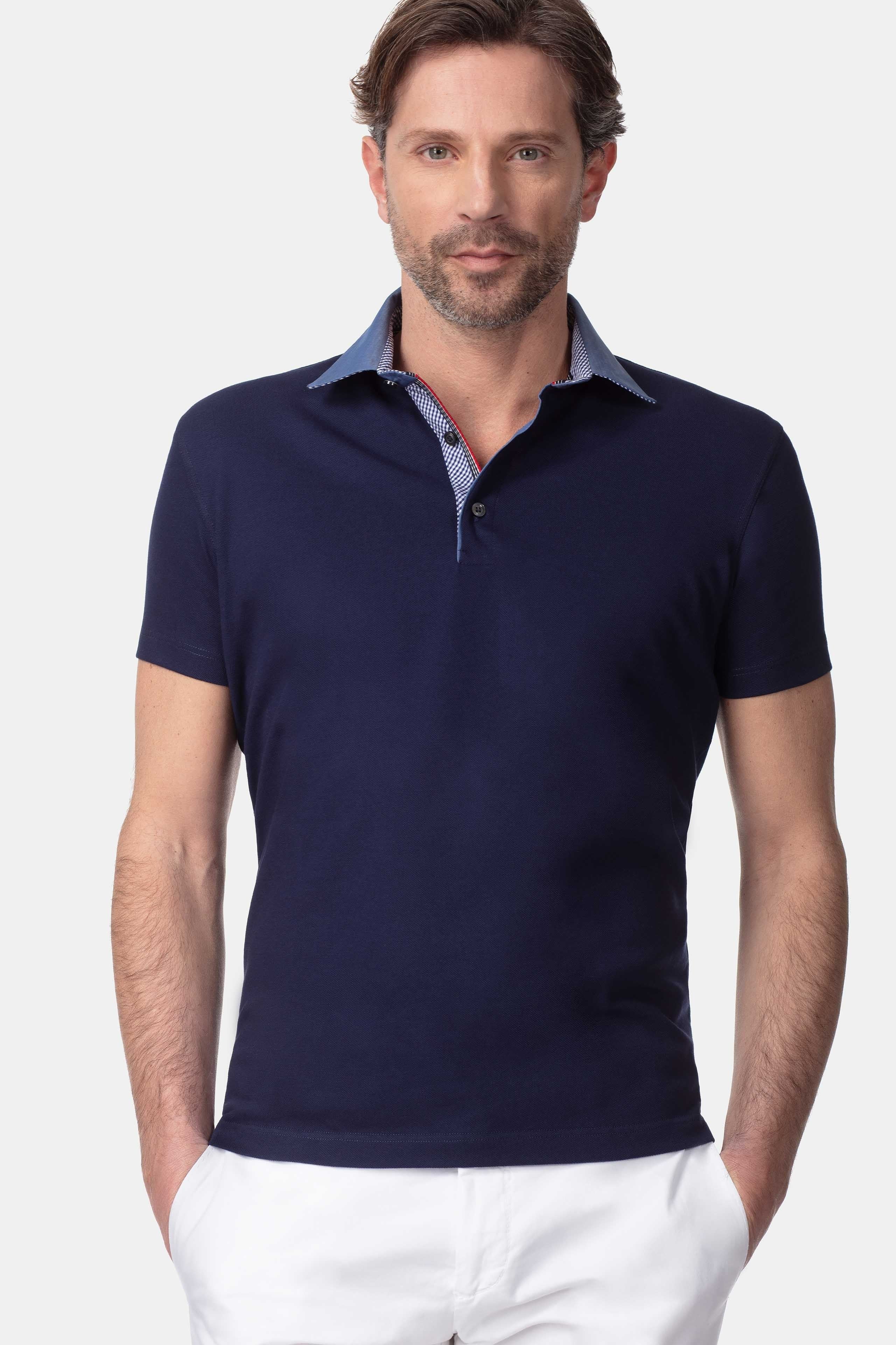 Short-sleeved piqué polo shirt - BLUE