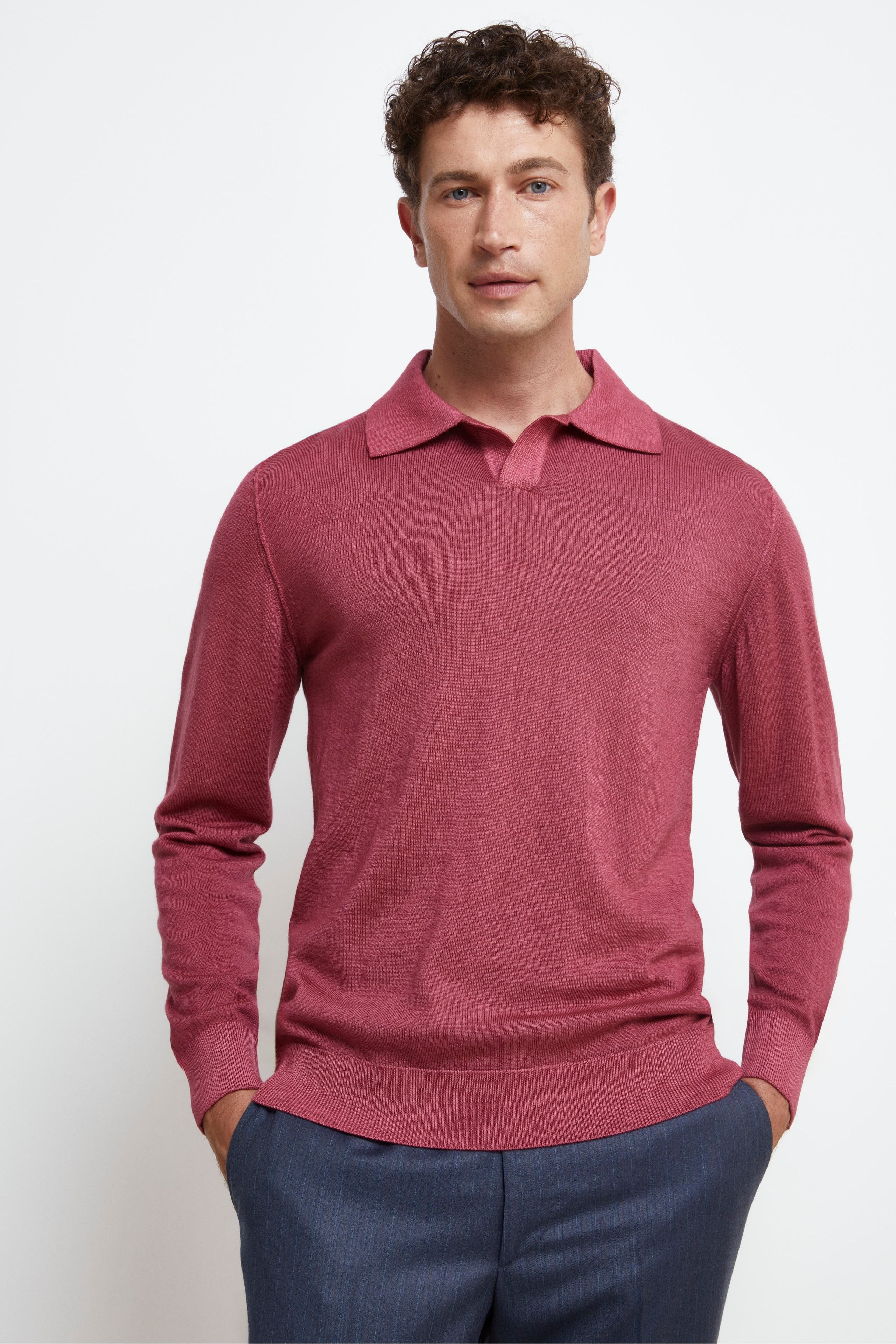 Merino wool derby polo shirt - Burgundy