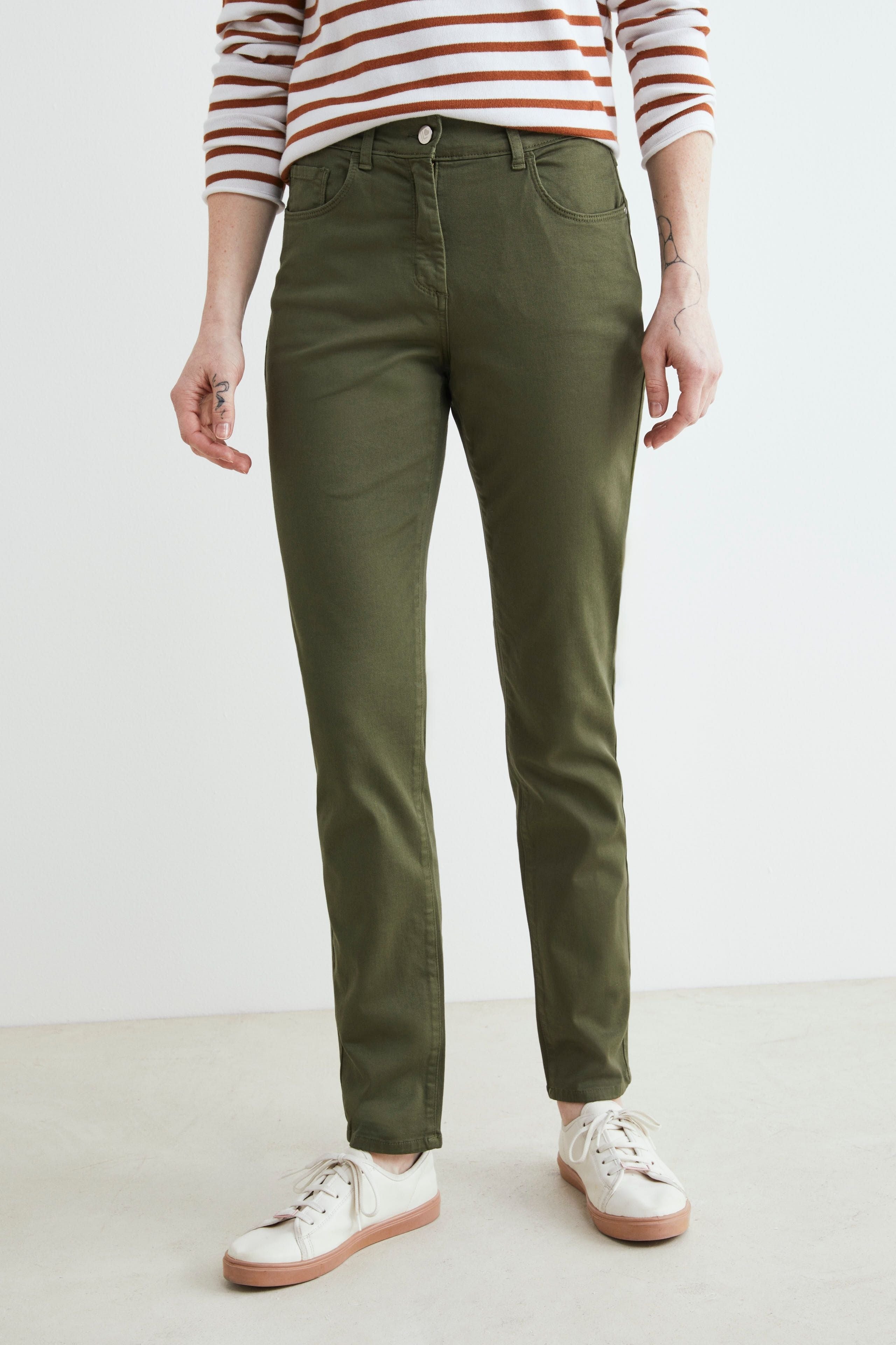 Pantaloni casual in cotone - VERDE MILITARE