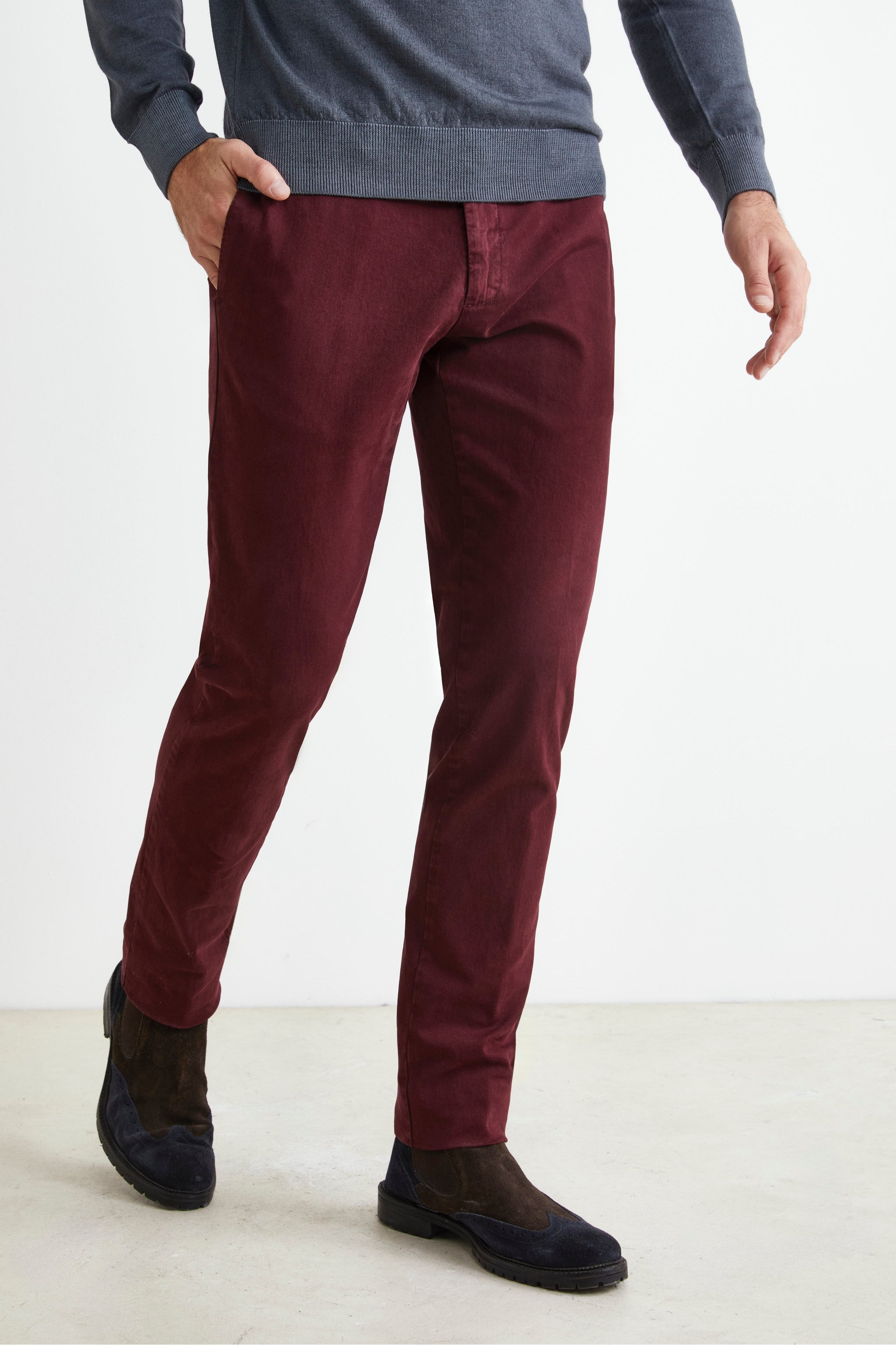 Pantalone Stretch in Gabardina - BORDEAUX