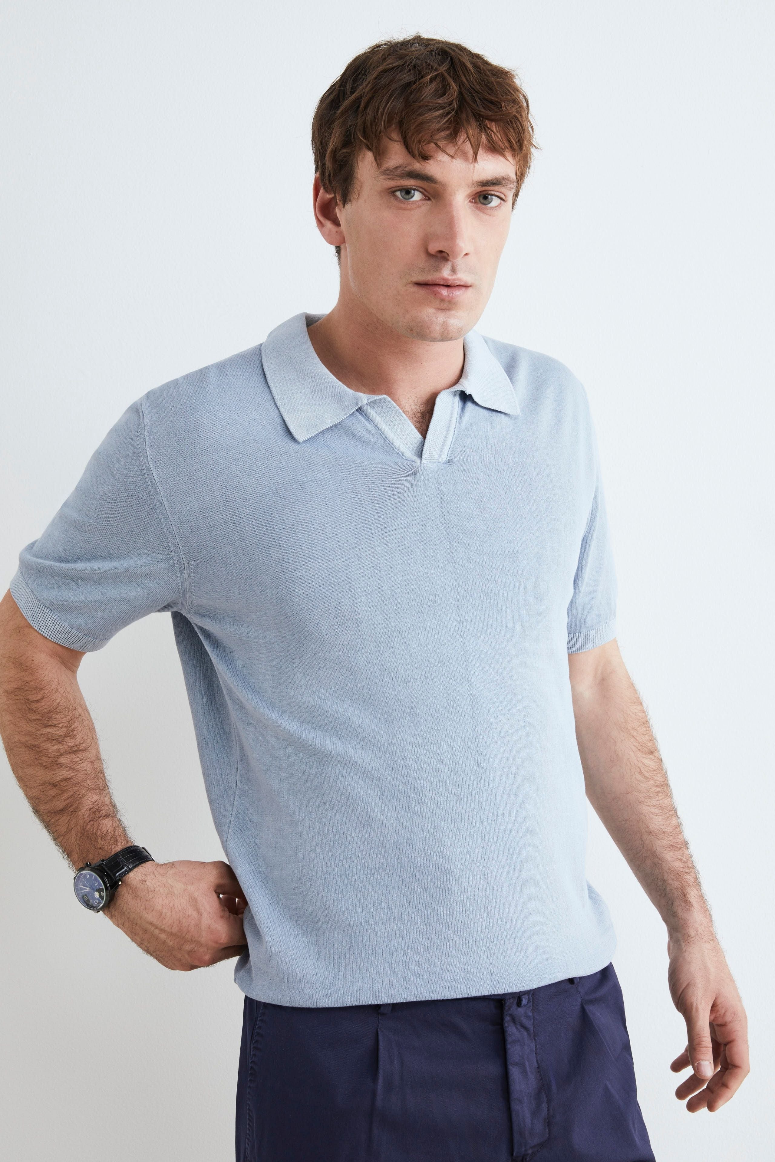 Men’s cotton polo shirt - Light blue