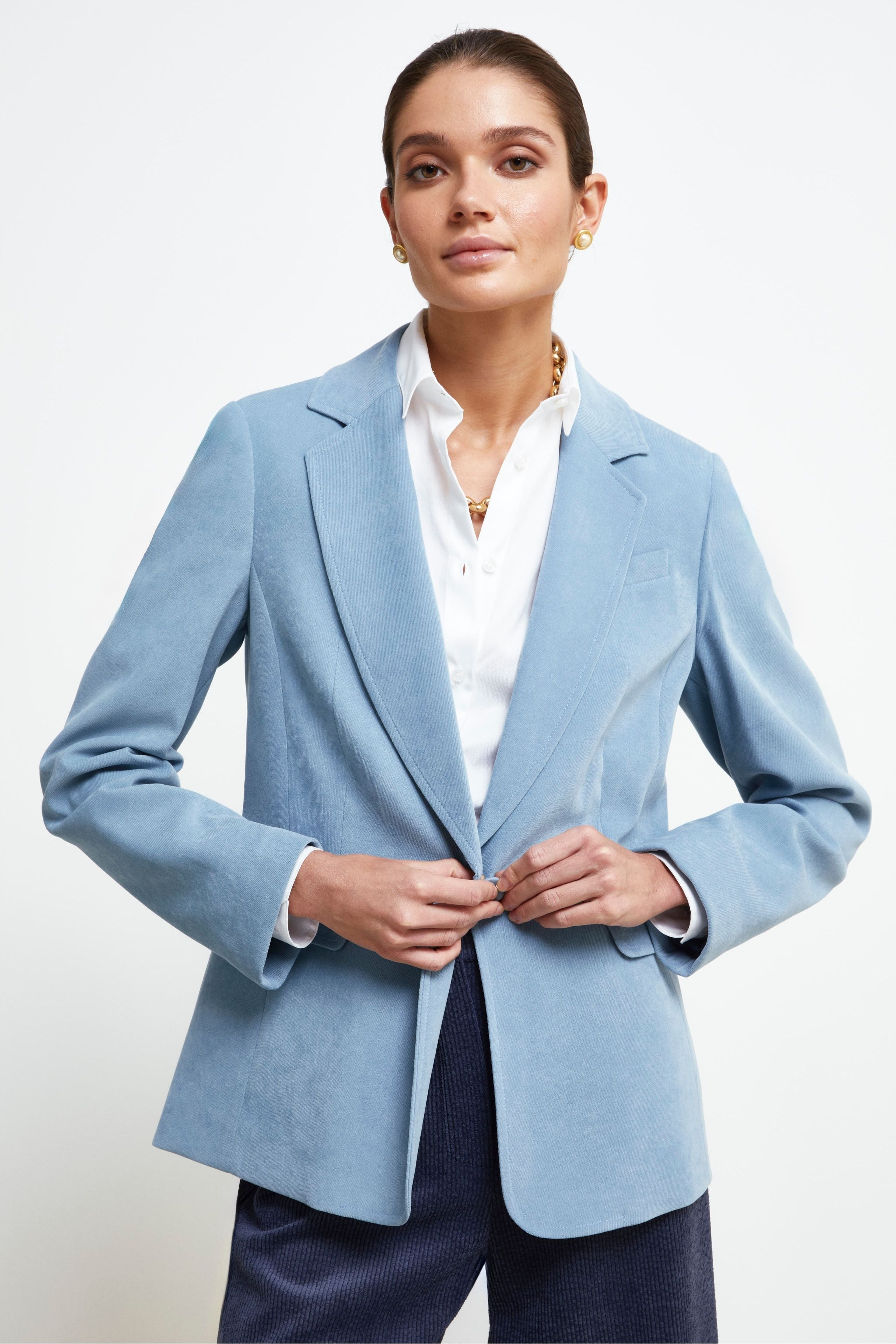 Single-Breasted Velvet Blazer - COBALT BLUE