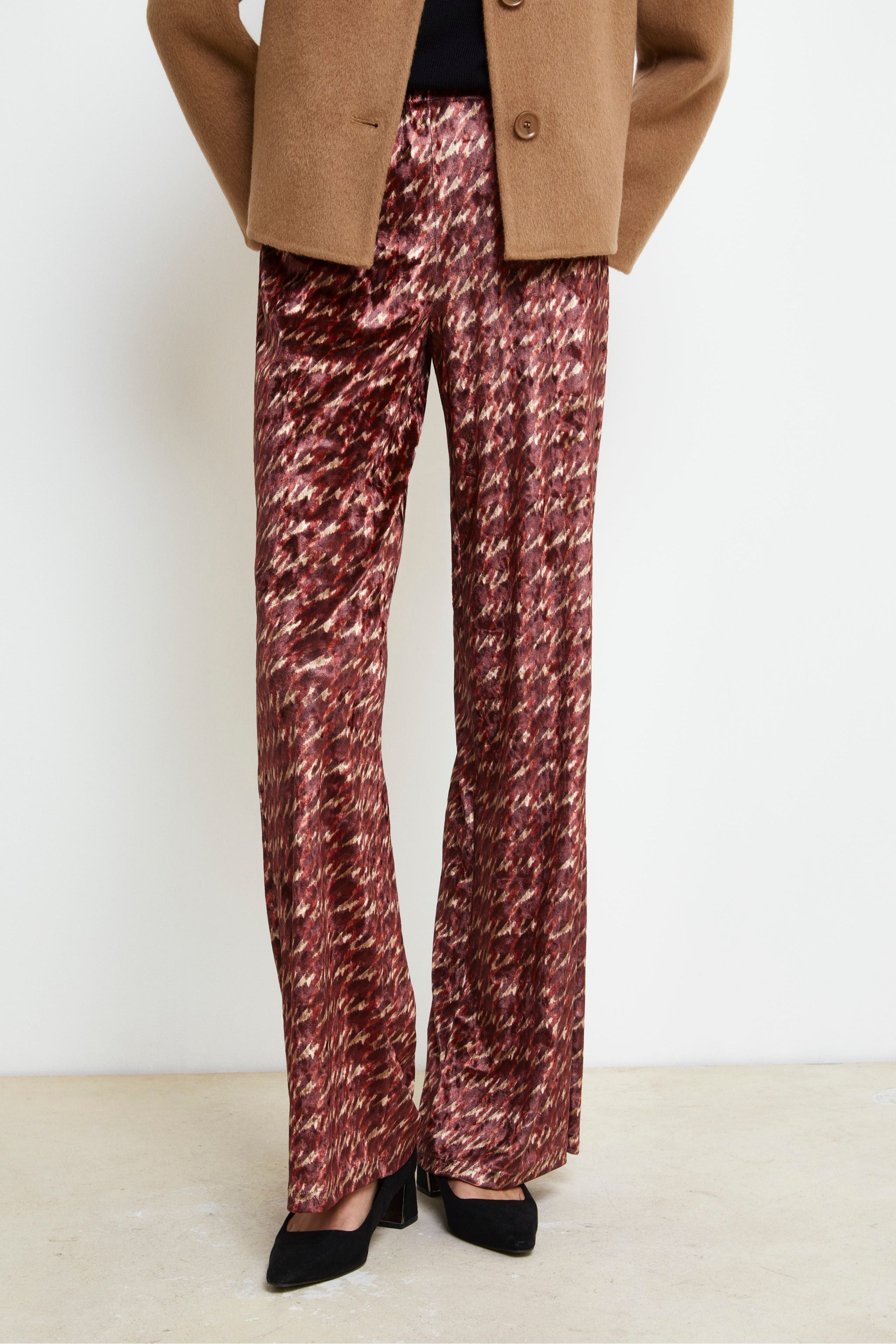 Palazzo Velvet Pants - BURGUNDY PATTERN