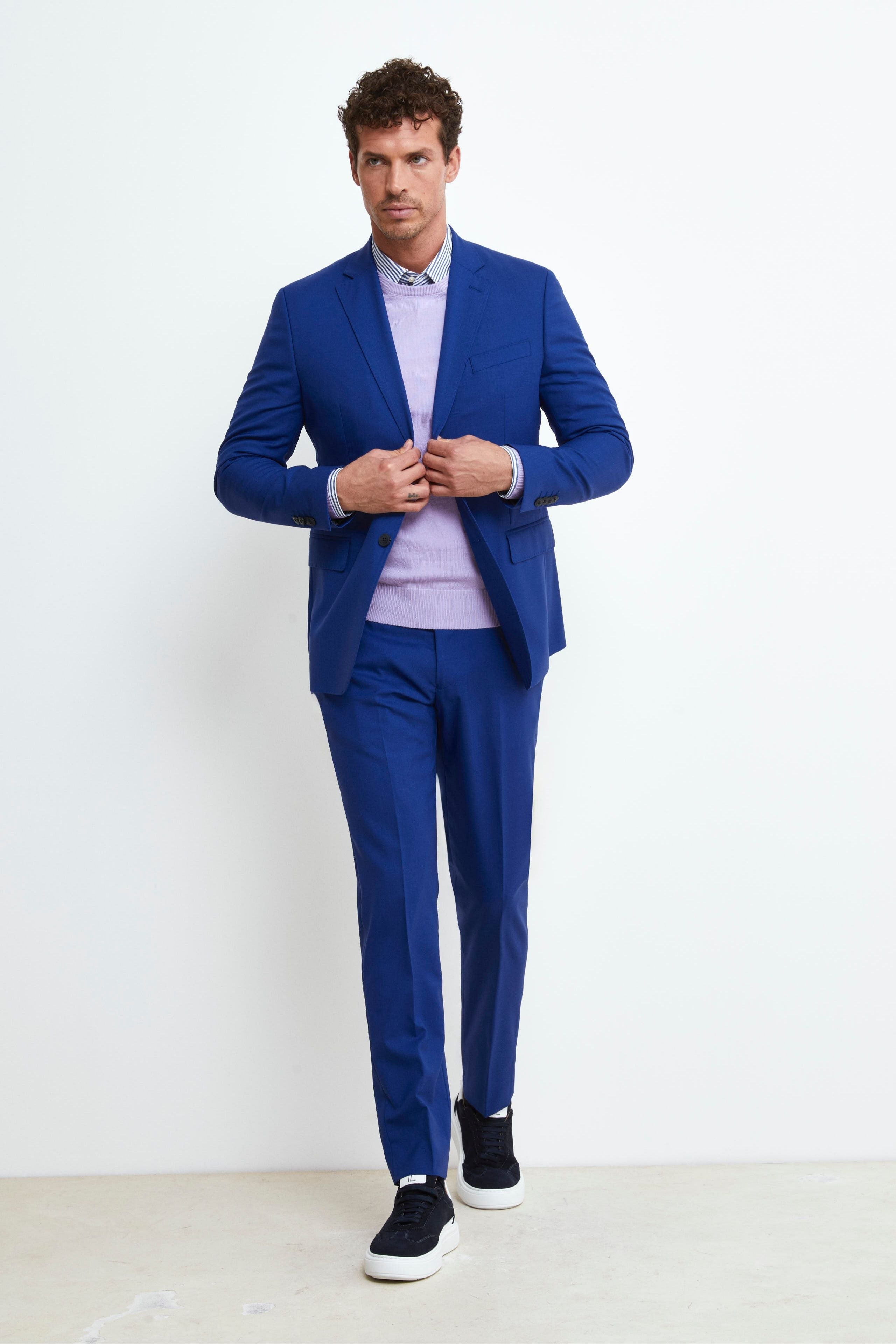 Classic Slim Fit Wool Suit - Medium blue