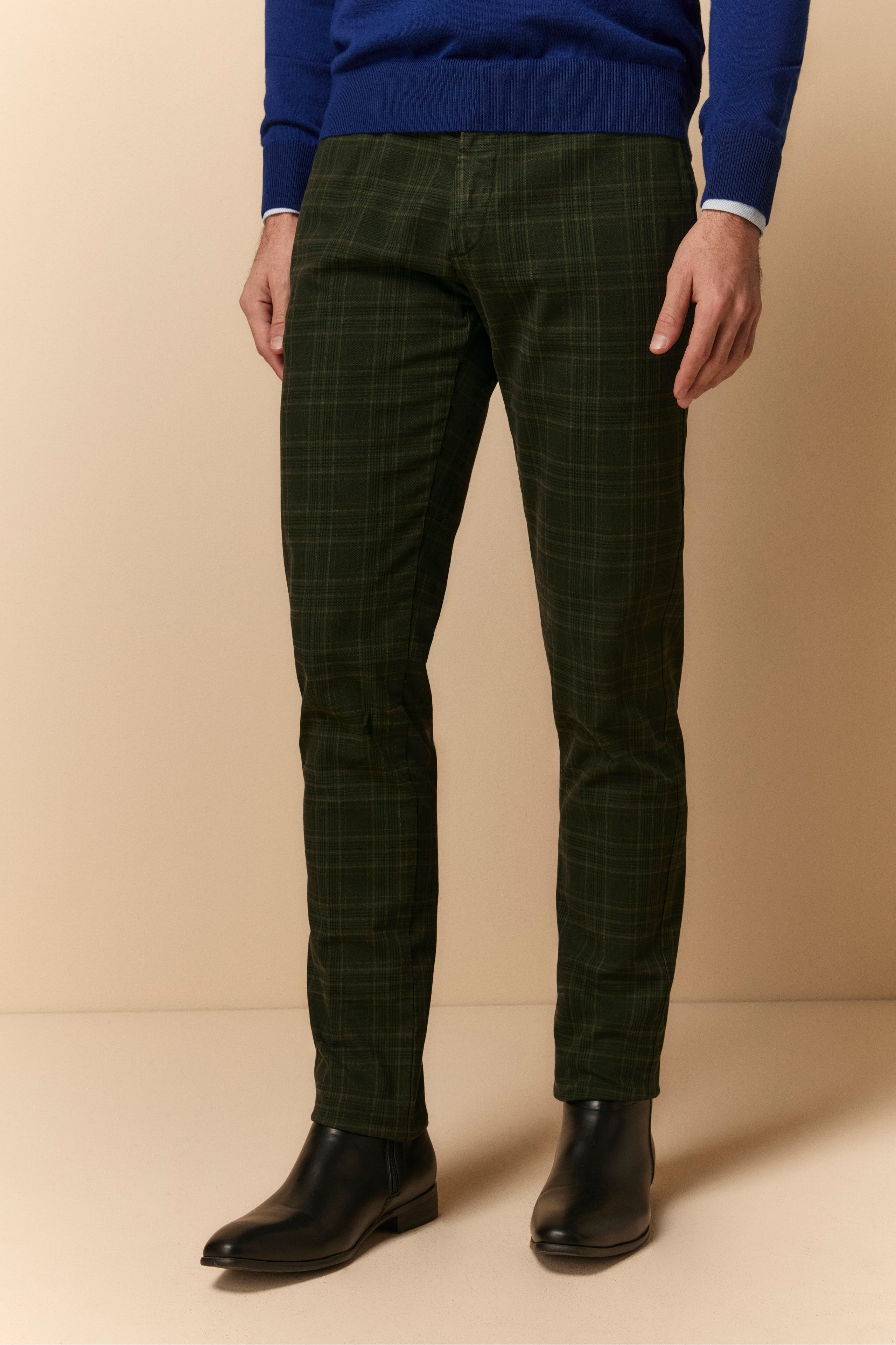 Pantalone Slim Fit in Cotone - VERDE QUADRI