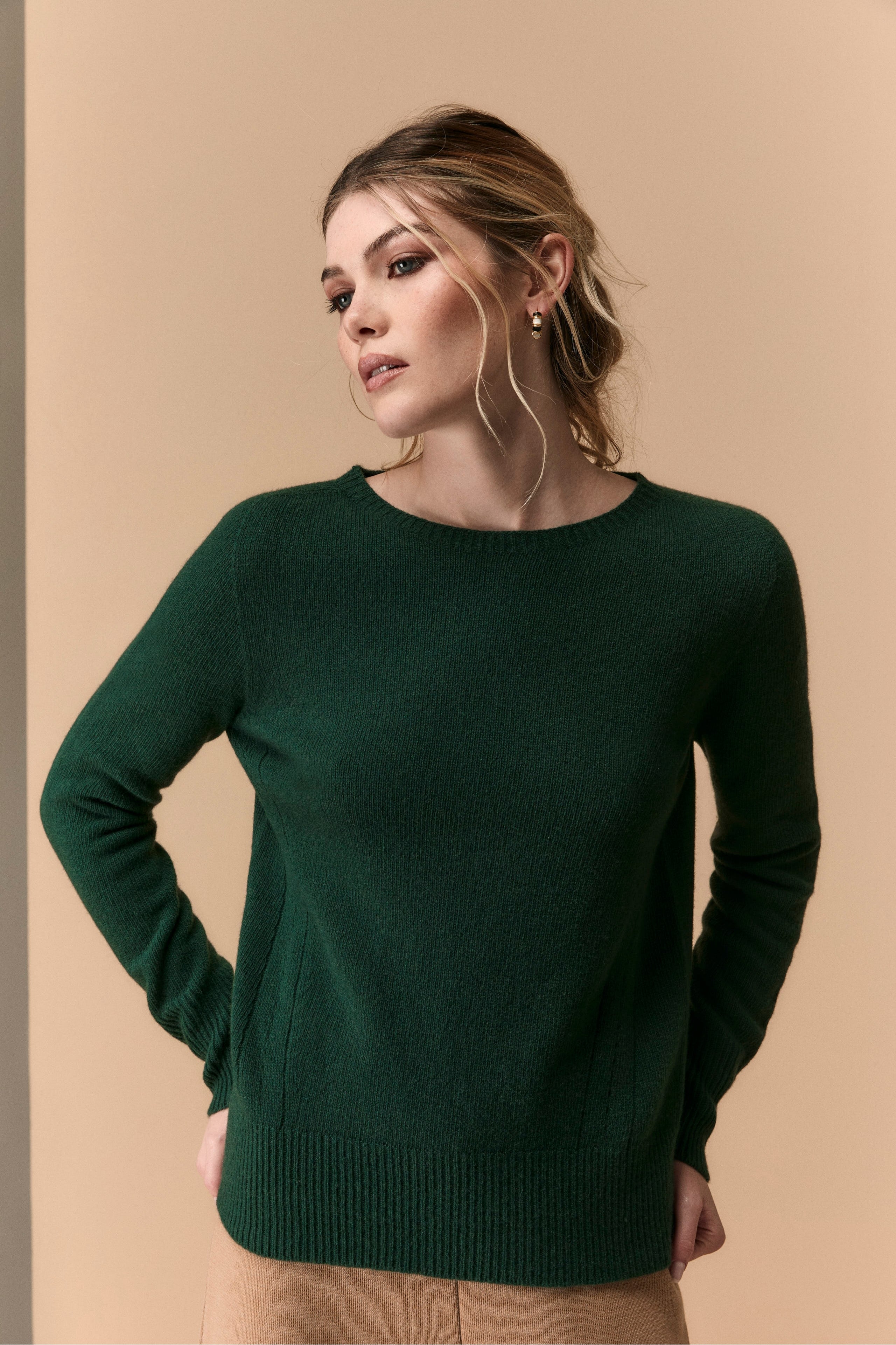 Crew Neck Sweater in Merino Wool - GREEN