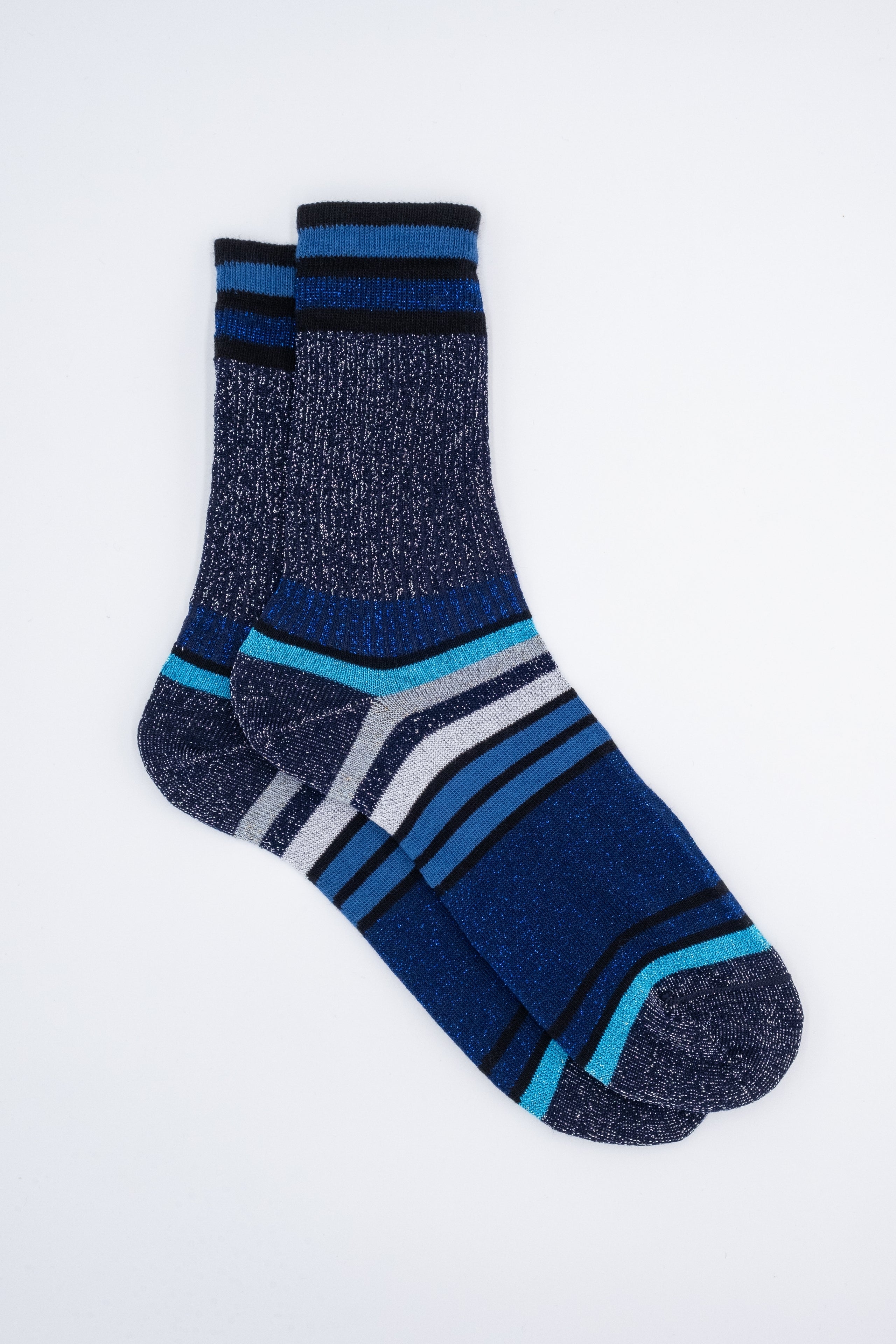 Short Striped Lurex Socks - Blue/Jeans