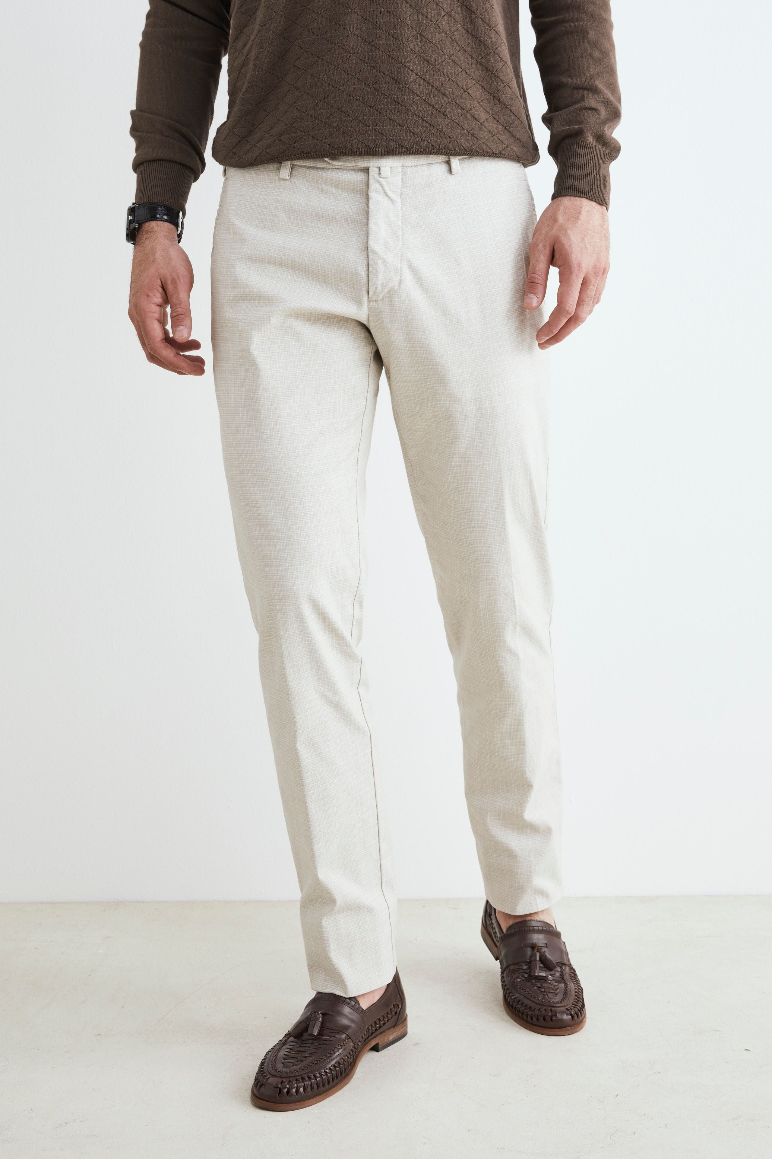 Pantalone microfantasia da uomo - BEIGE QUADRI