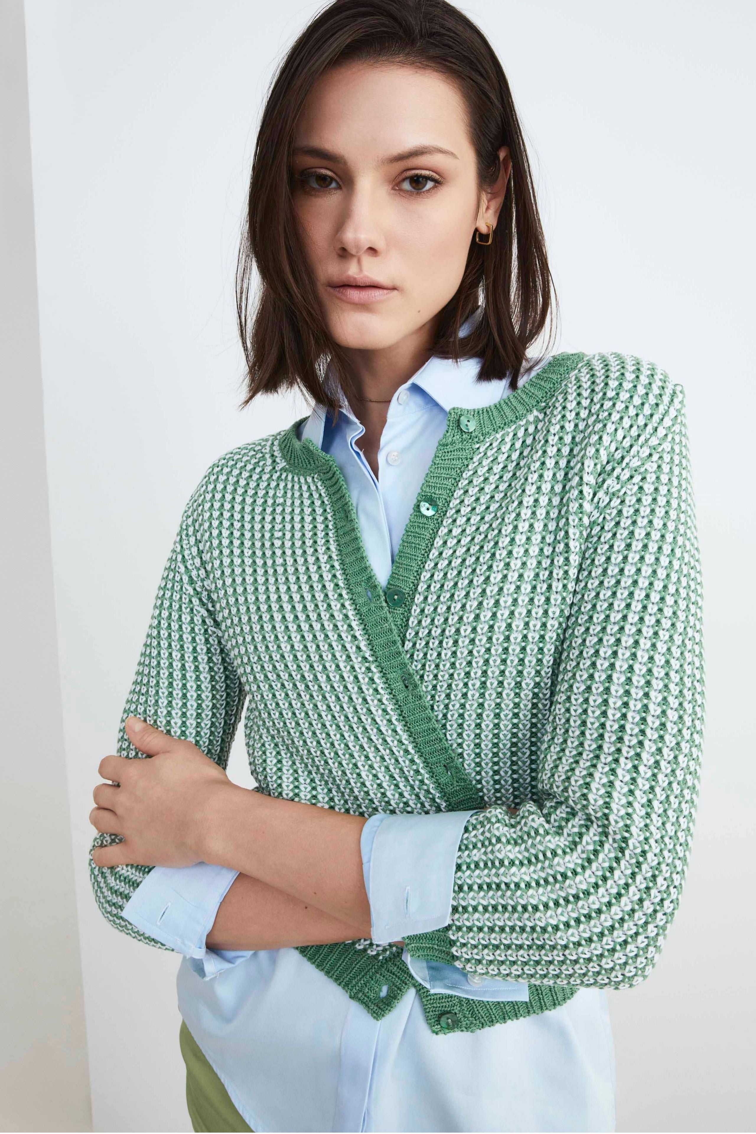 Cardigan donna casual - BIANCO/VERDE