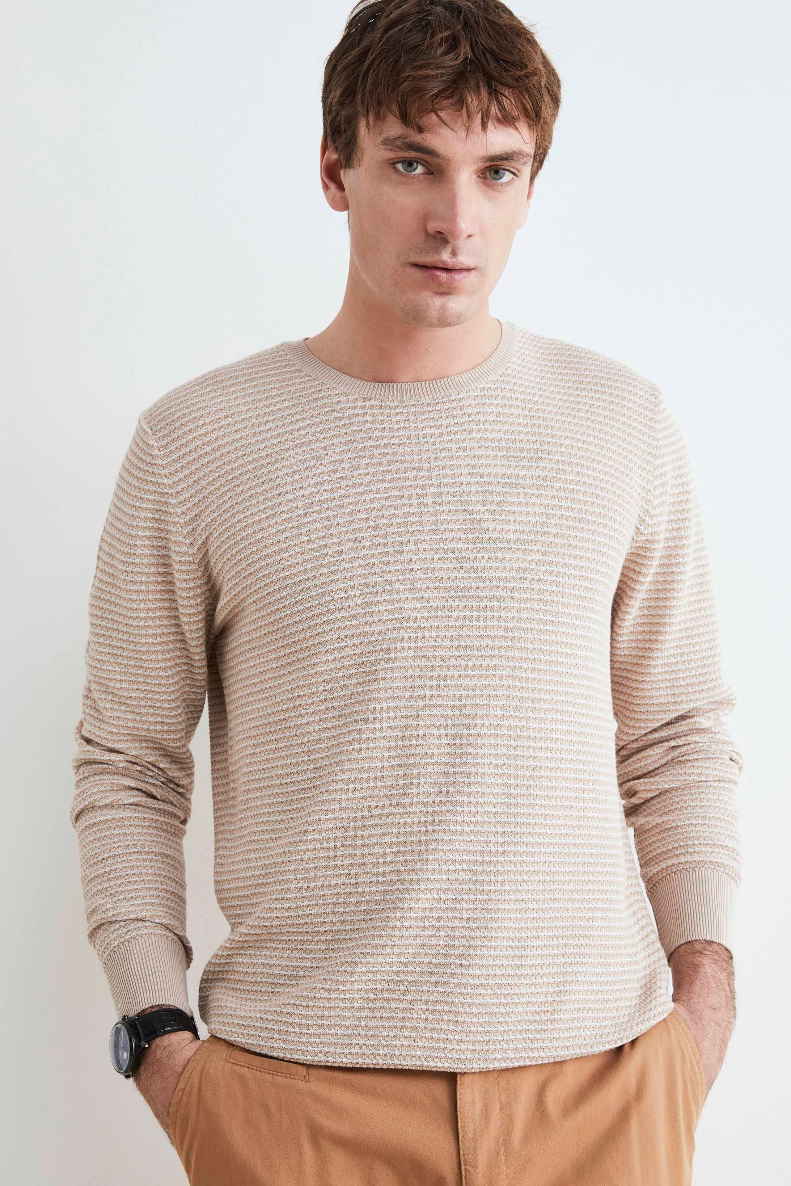 Maglia in cotone con texture - BEIGE/PANNA