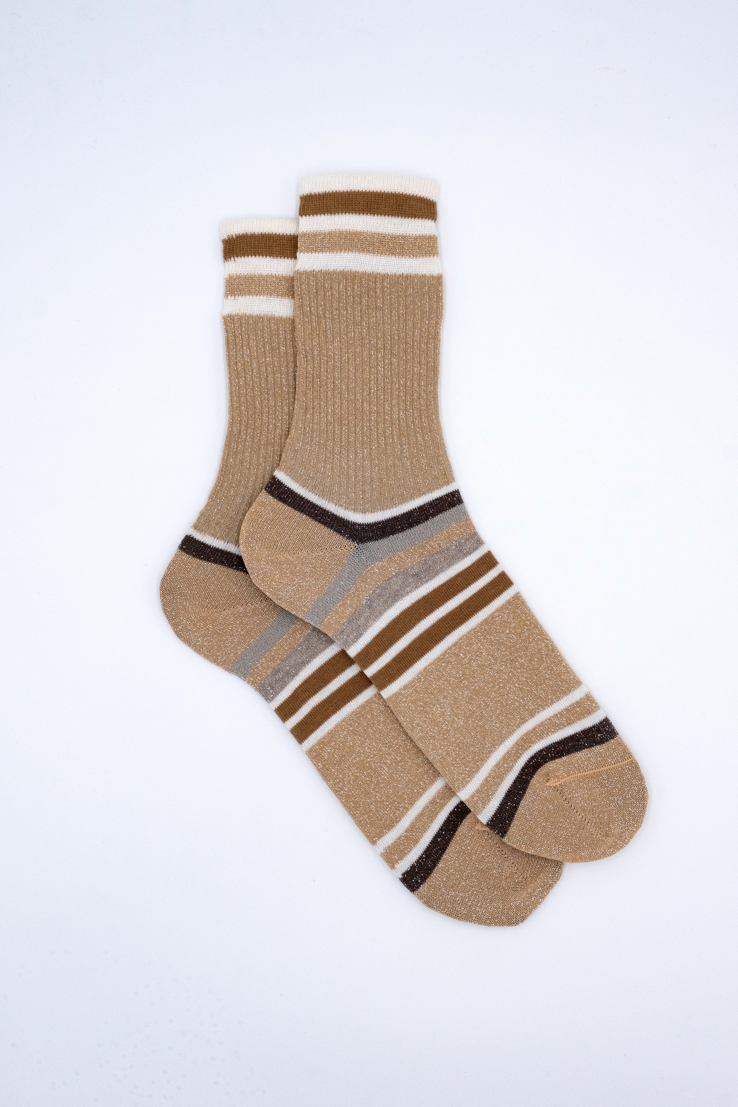 Short Striped Lurex Socks - Gold/White