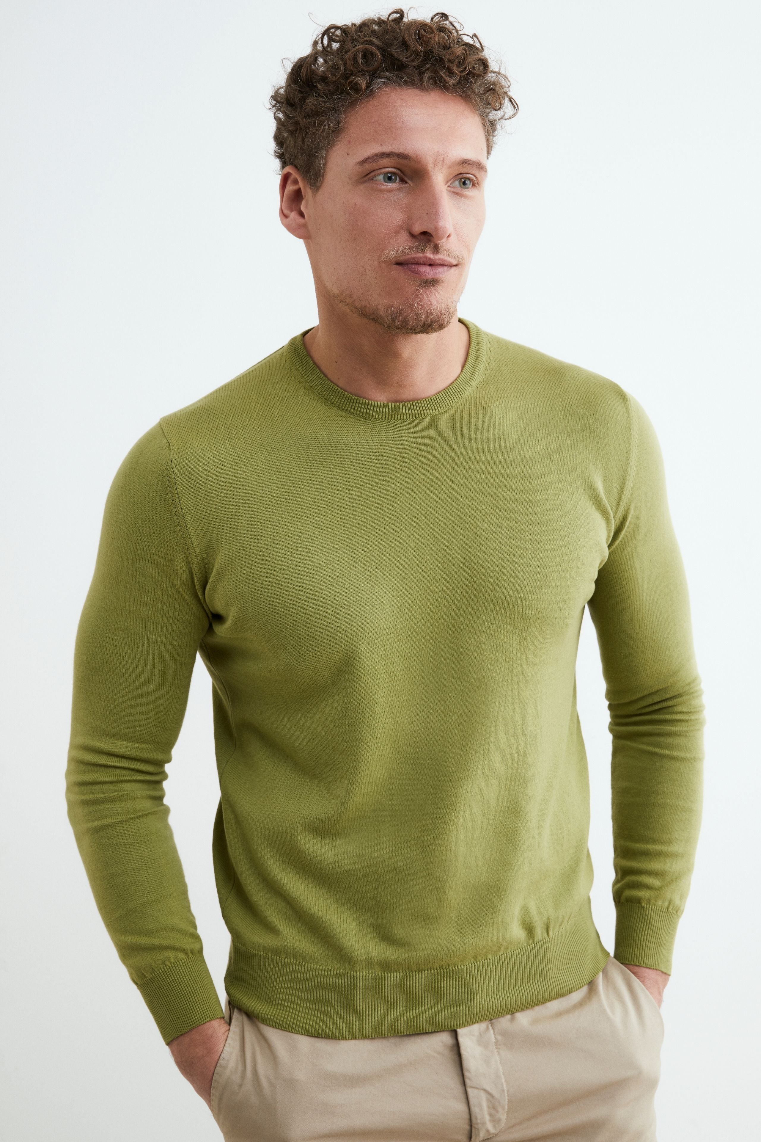 Cotton crewneck sweater - LICHEN GREEN