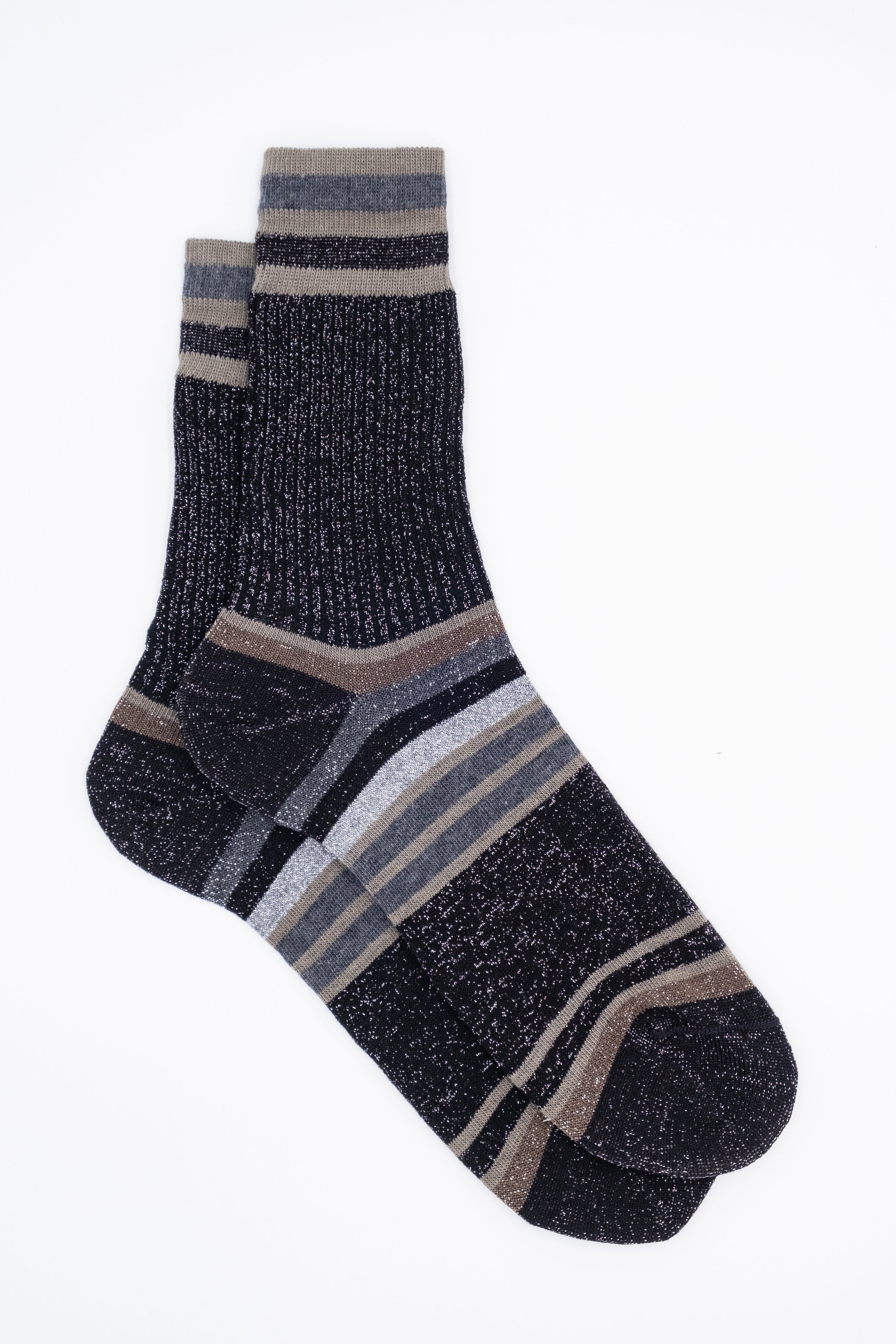 Short Striped Lurex Socks - Black/Grey