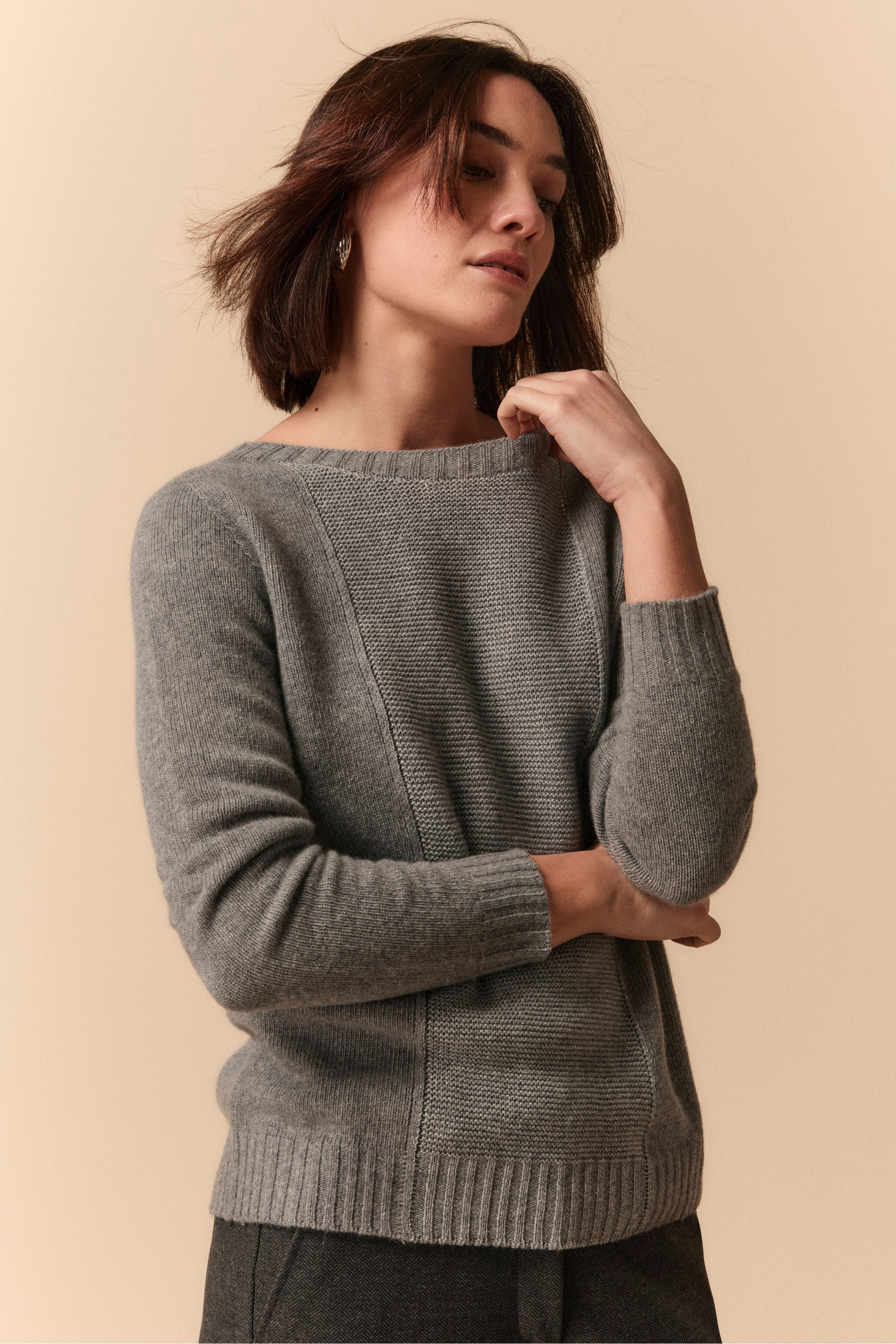 Girocollo Lurex in Lana e Cashmere - GRIGIO MEDIO