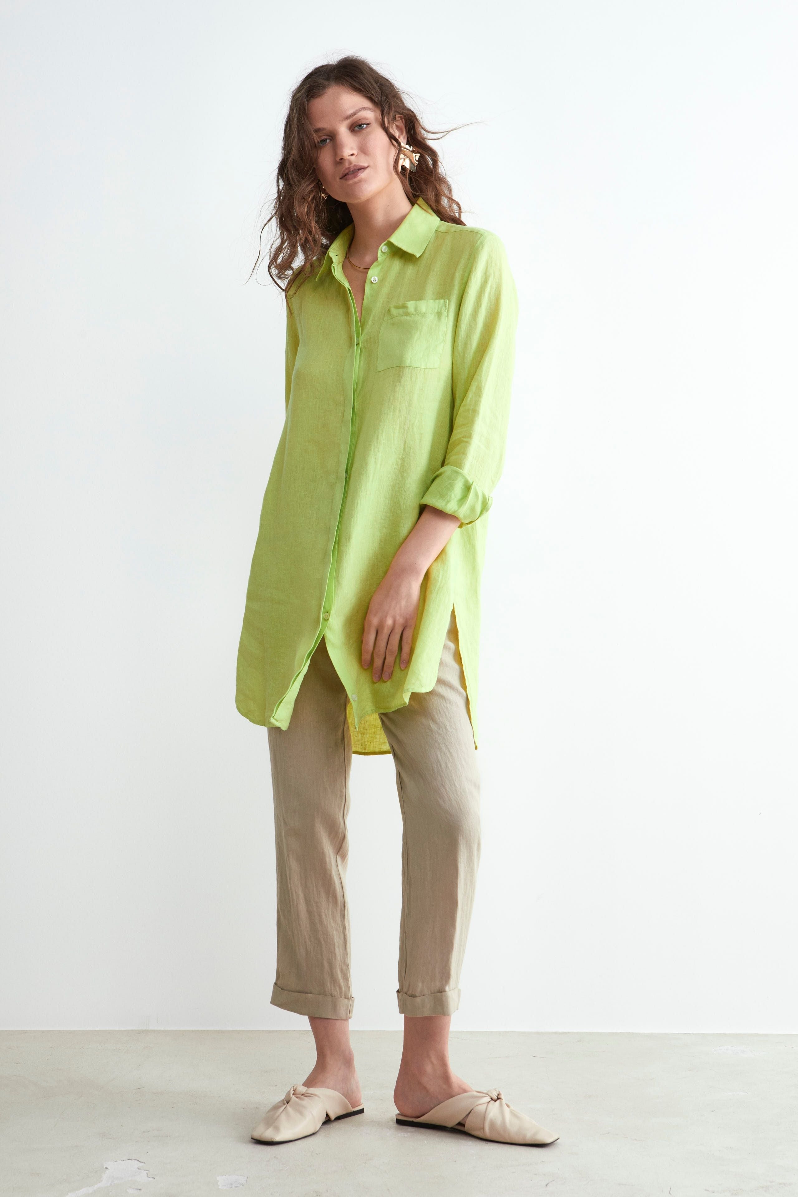 Long Linen Shirt - LIME