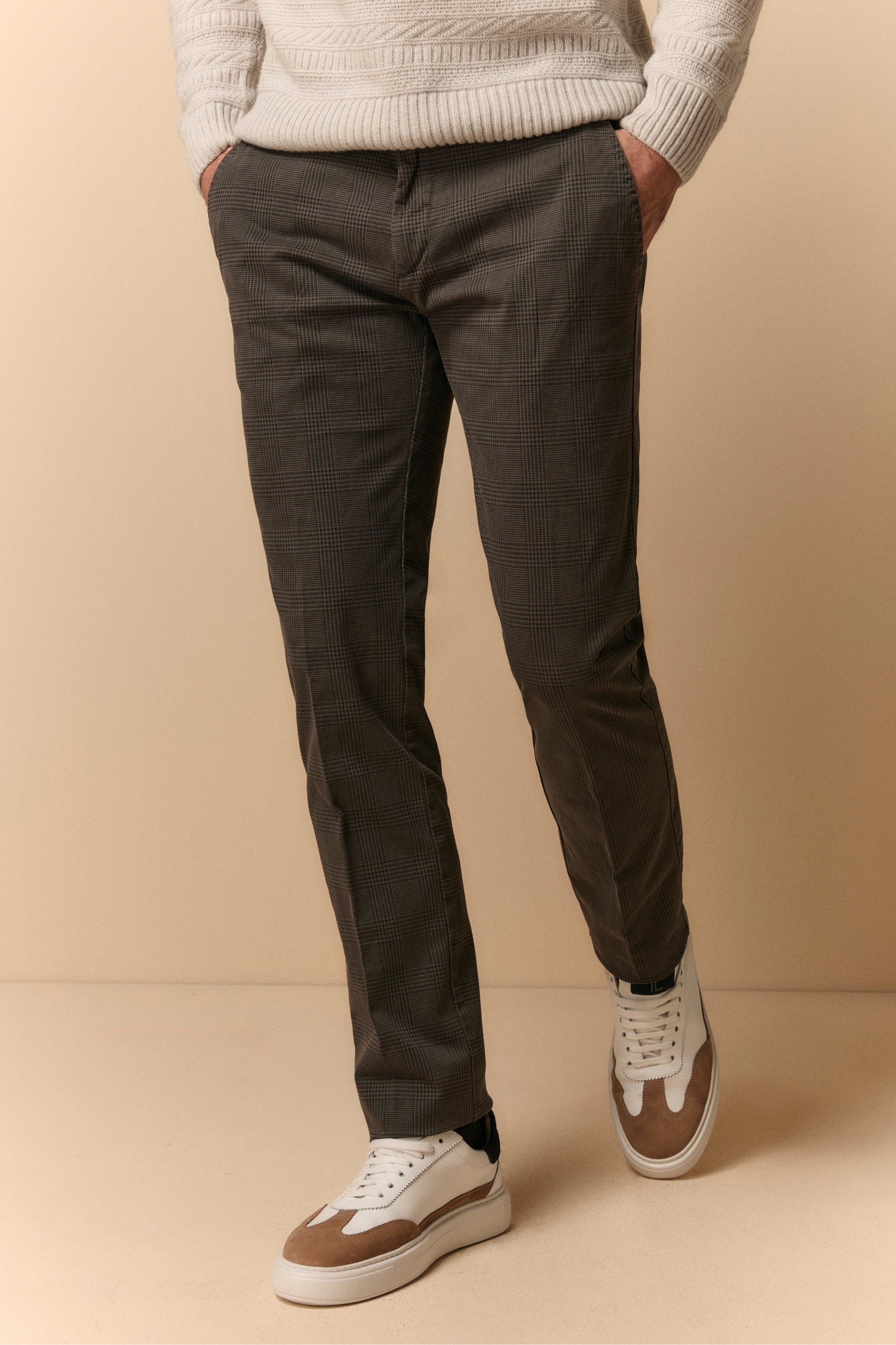 Pantalone Fantasia Slim Fit in Gabardina - ANTRACITE QUADRI