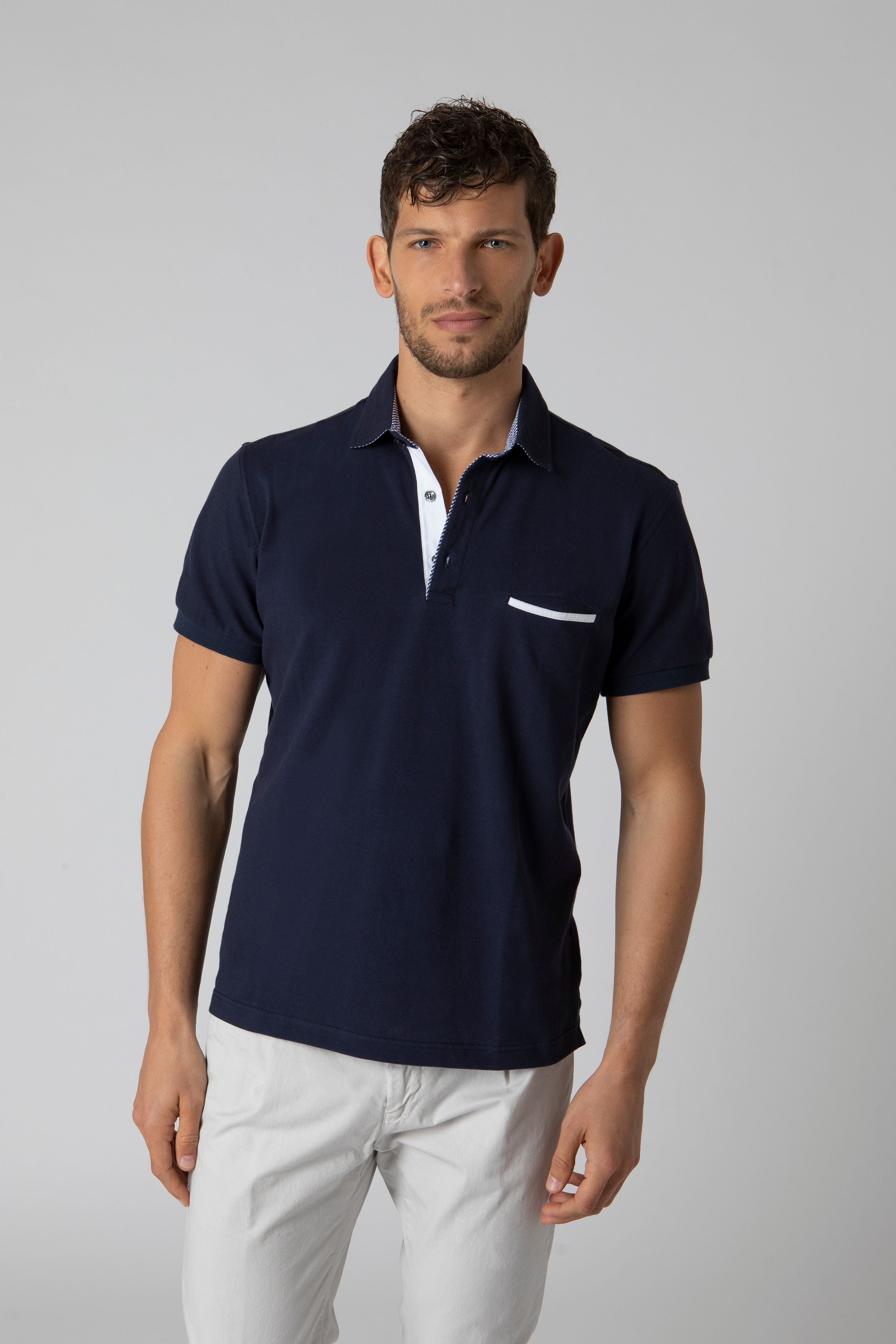 Piqué polo shirt with pocket - BLUE