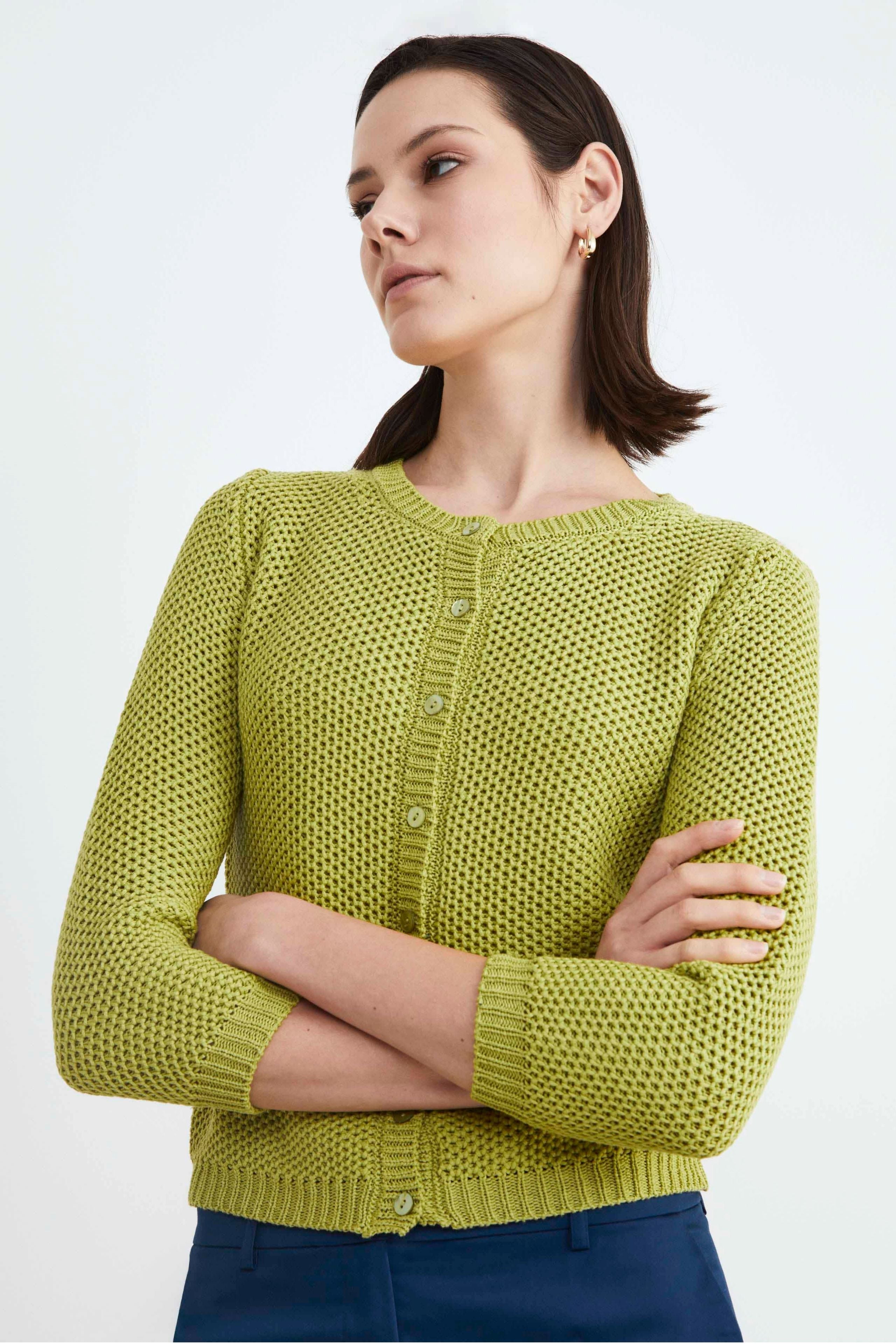 Cardigan donna traforato - VERDE