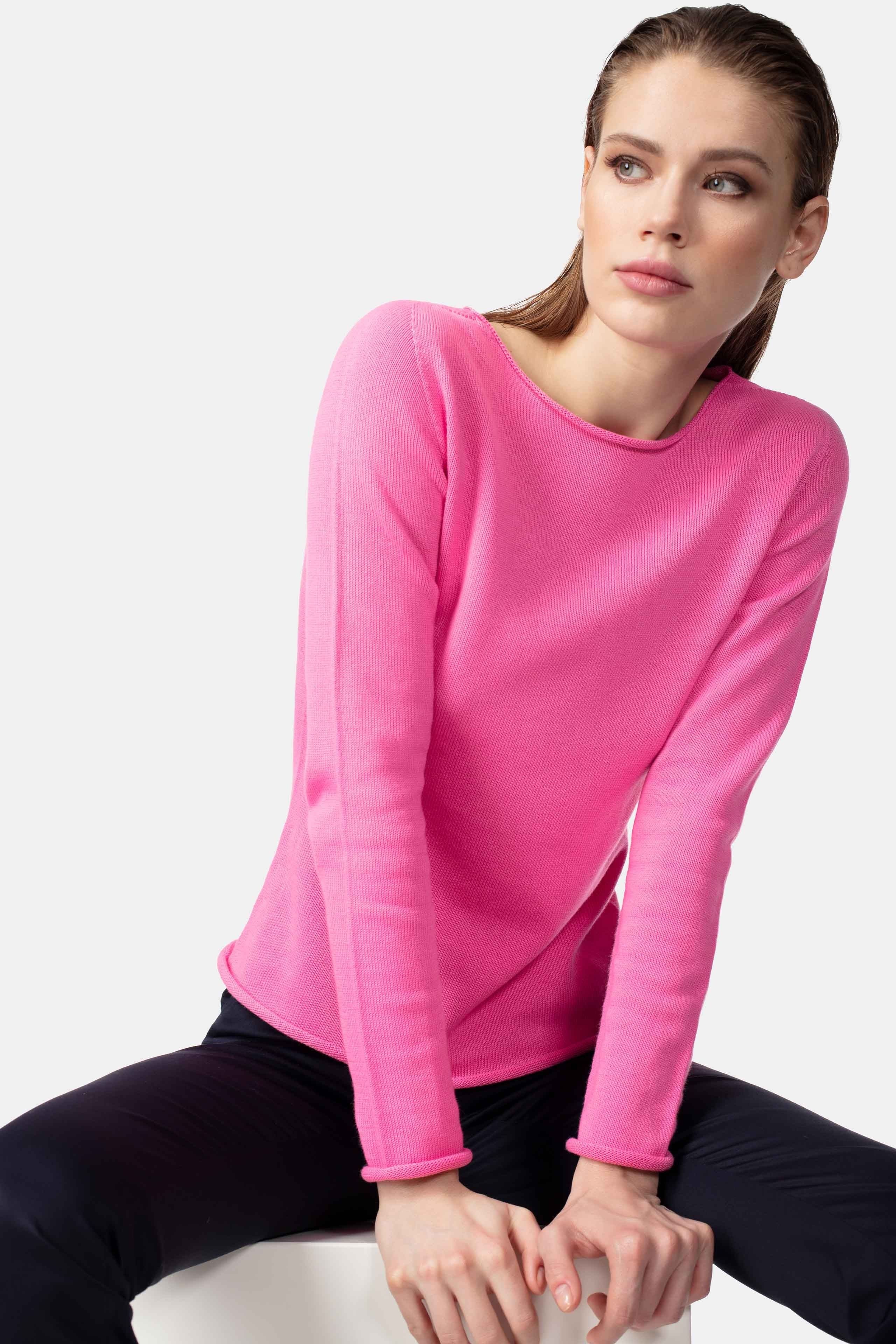 Maglia girocollo in cotone - ROSA SCURO