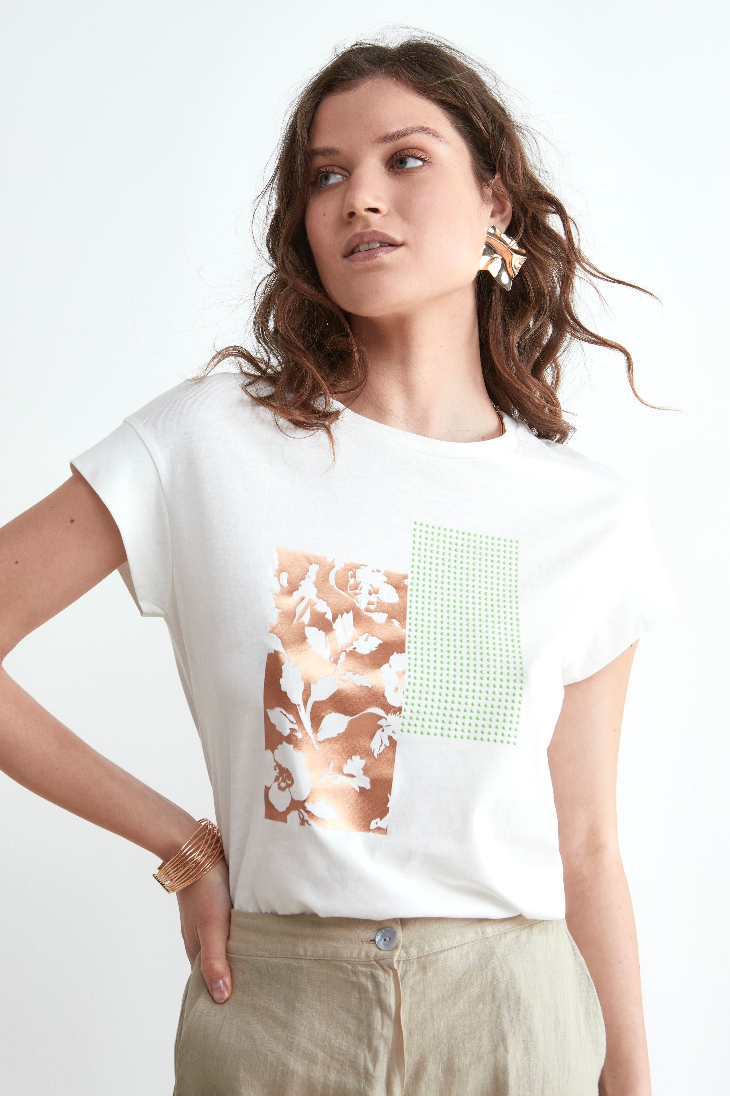 T-shirt Girocollo con Stampa - BIANCO
