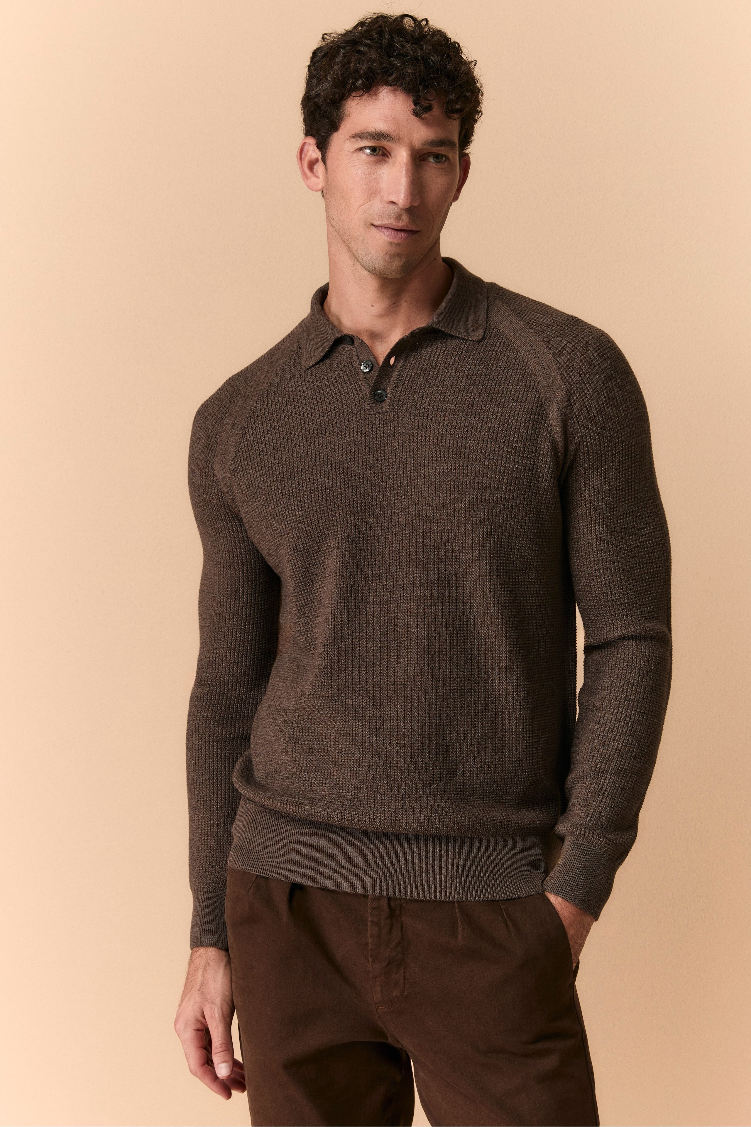 Polo Raglan in Lana Merino Extrafine - TORTORA