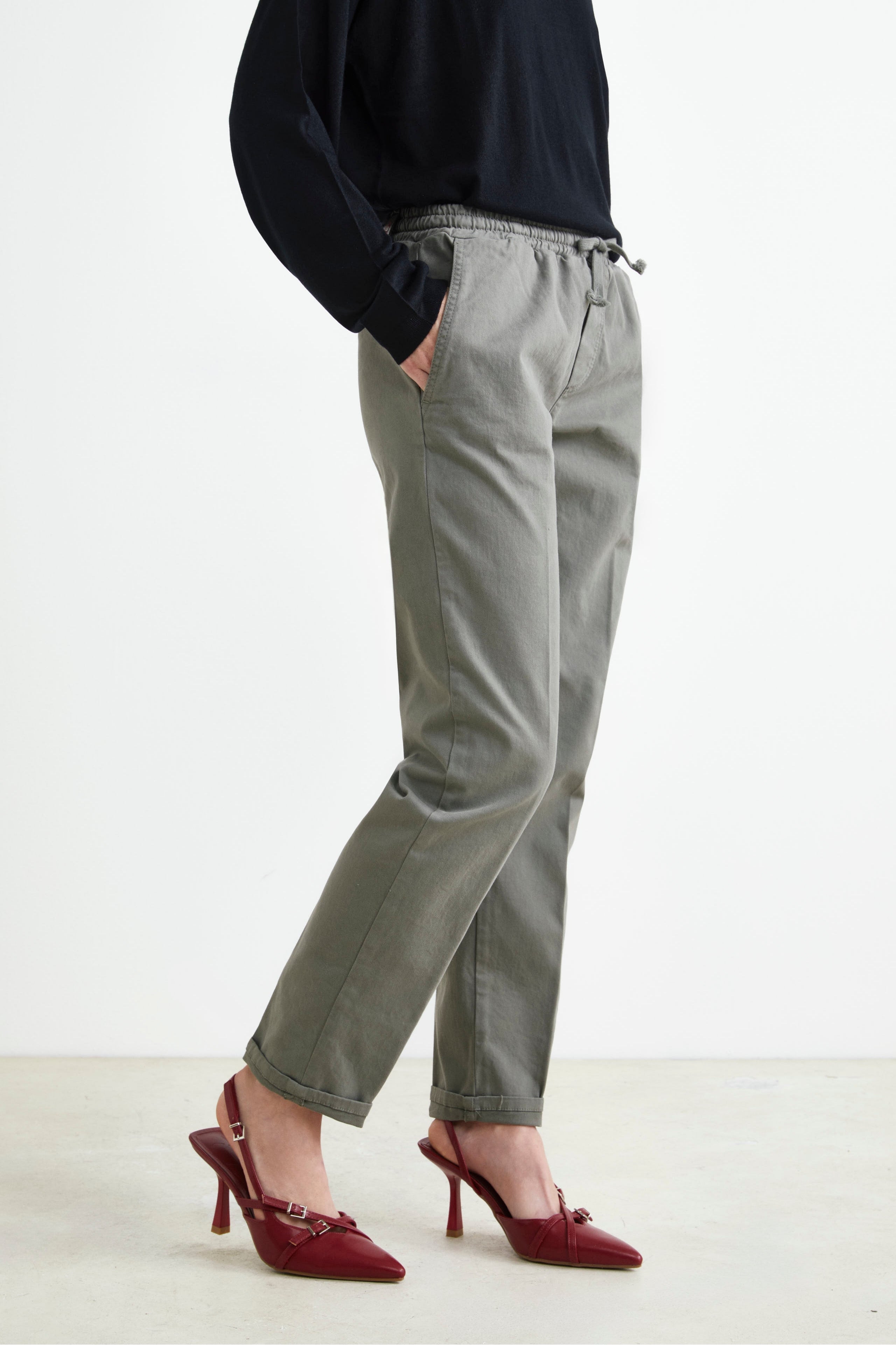 Pantalone Coulisse in Gabardina - SALVIA