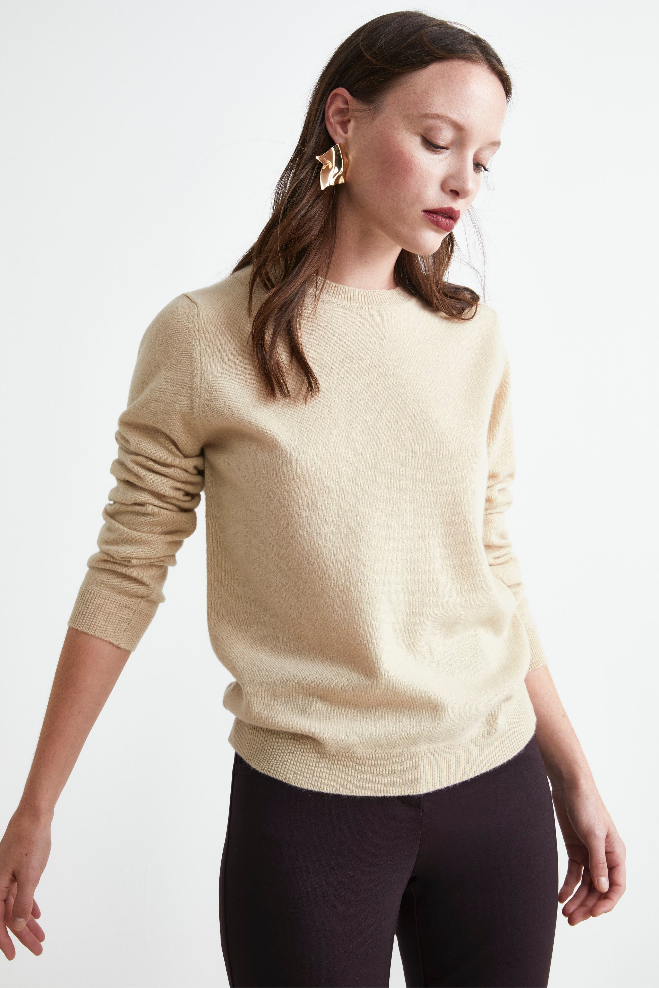 Maglioncino girocollo lana e cashmere - BEIGE