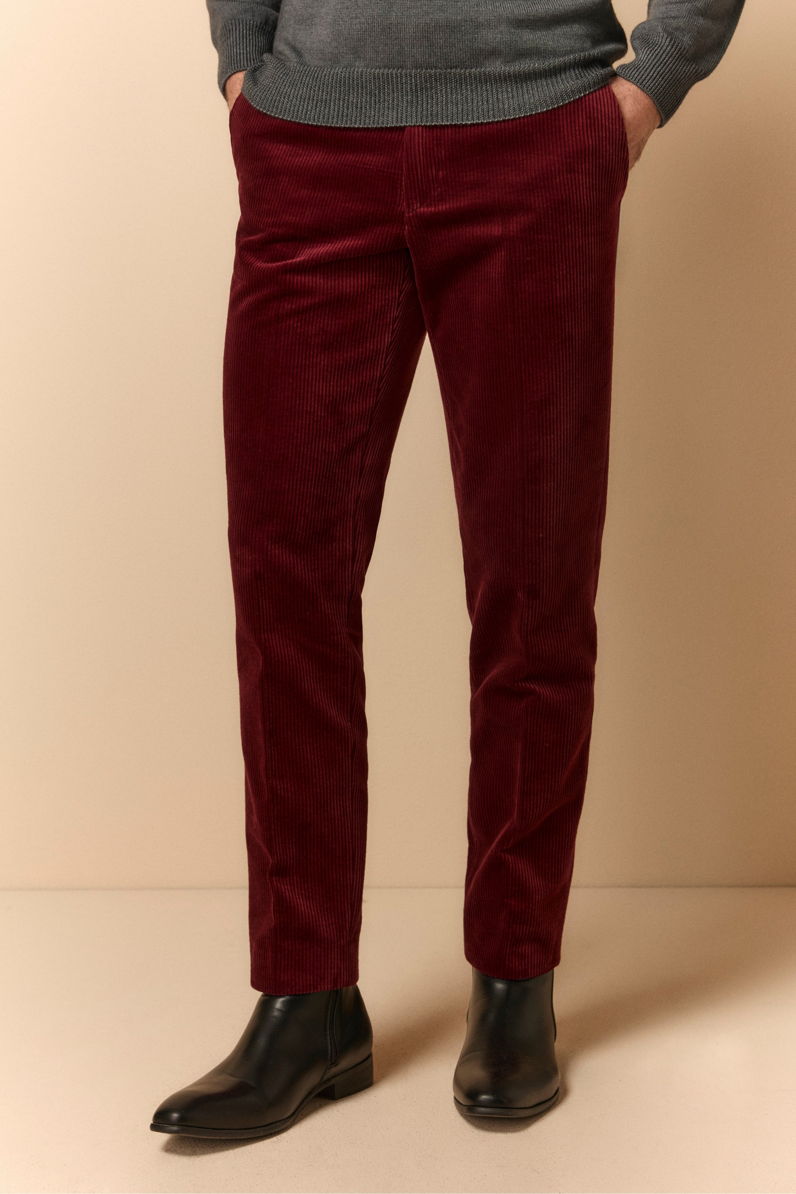 Pantalone in Velluto Regular Fit - BORDEAUX