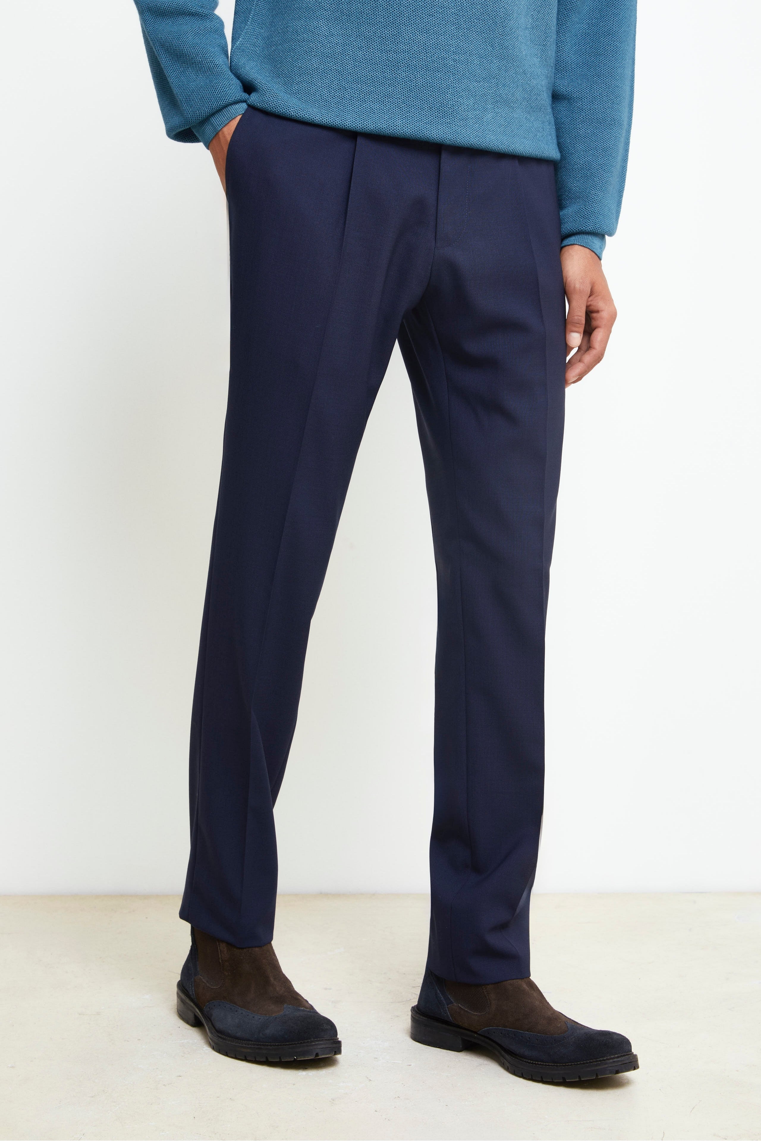 Wool Drawstring Pants - BLUE