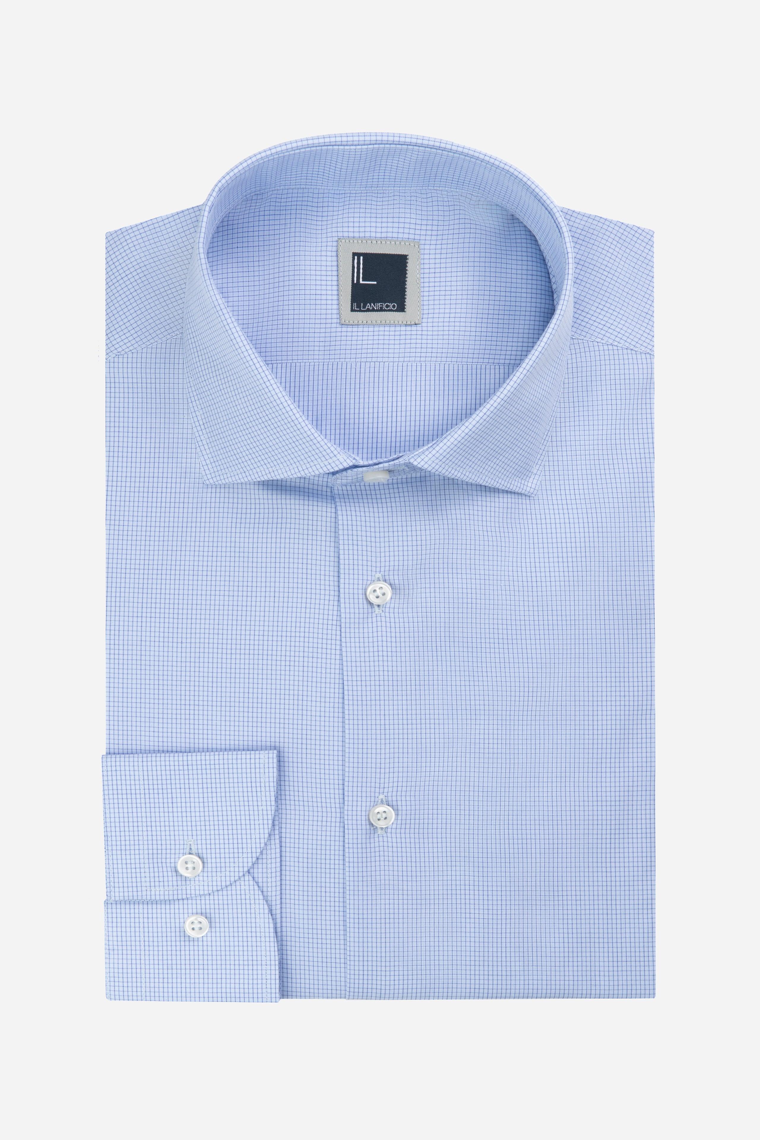 Micro-patterned checked shirt - Light blue pattern