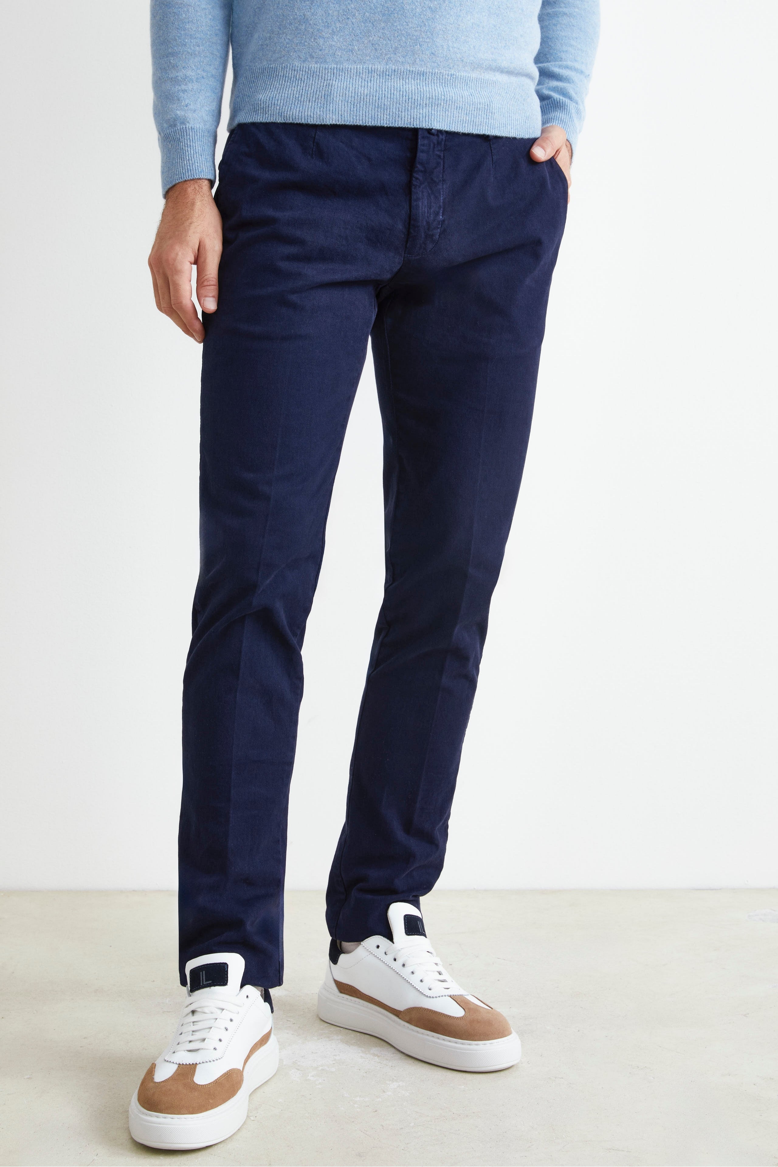 Pantalone Slim Fit in Cotone - OXFORD BLU NAVY