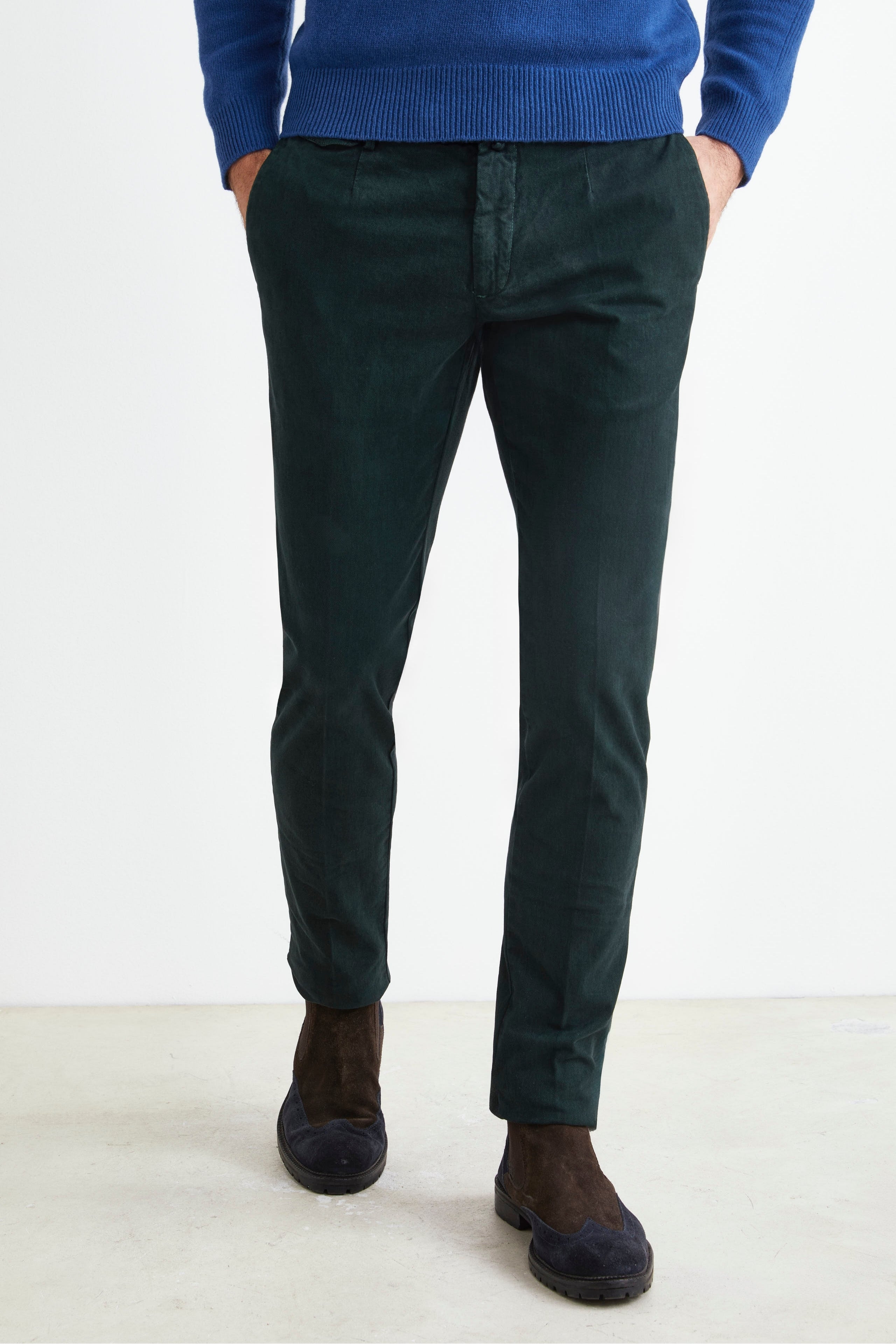 Pantalone Slim Fit in Cotone - OXFORD VERDE