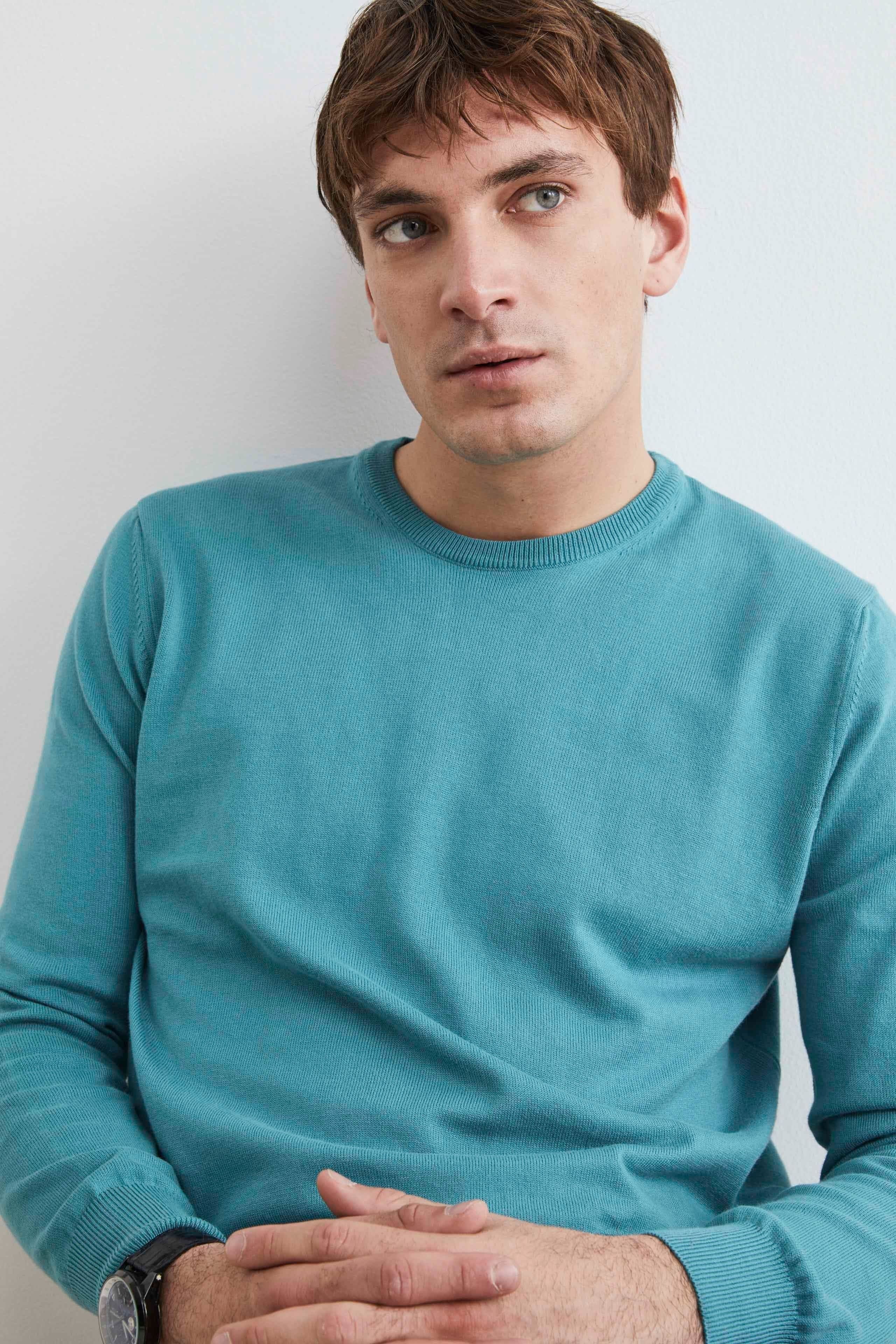 Cotton crewneck sweater - Turquoise
