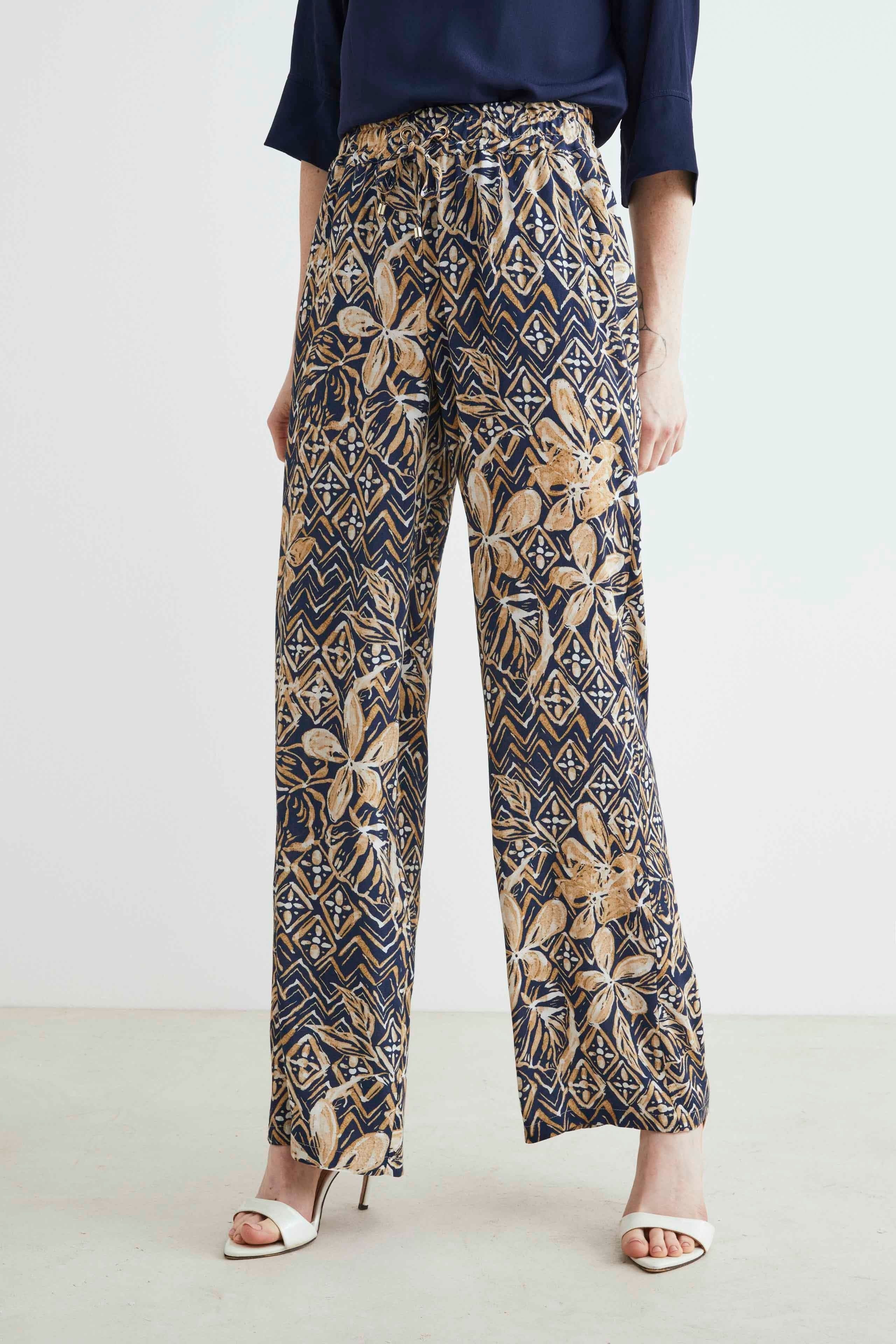 Patterned trousers with drawstring - Blue pattern