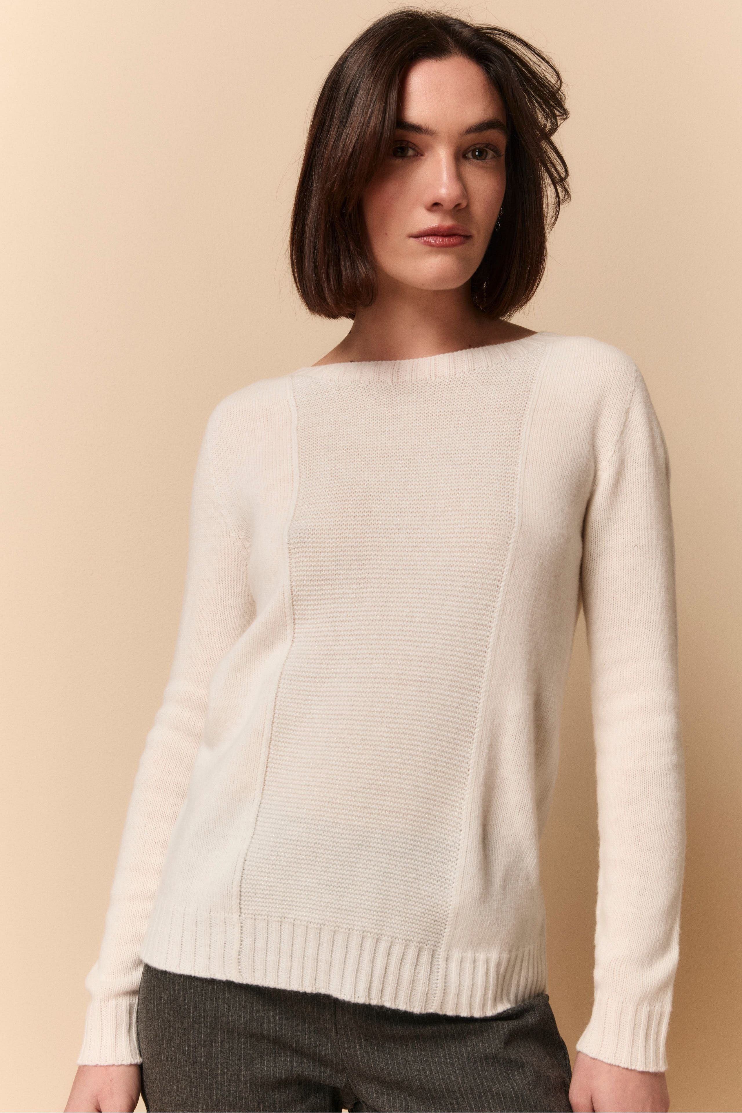 Girocollo Lurex in Lana e Cashmere - PANNA